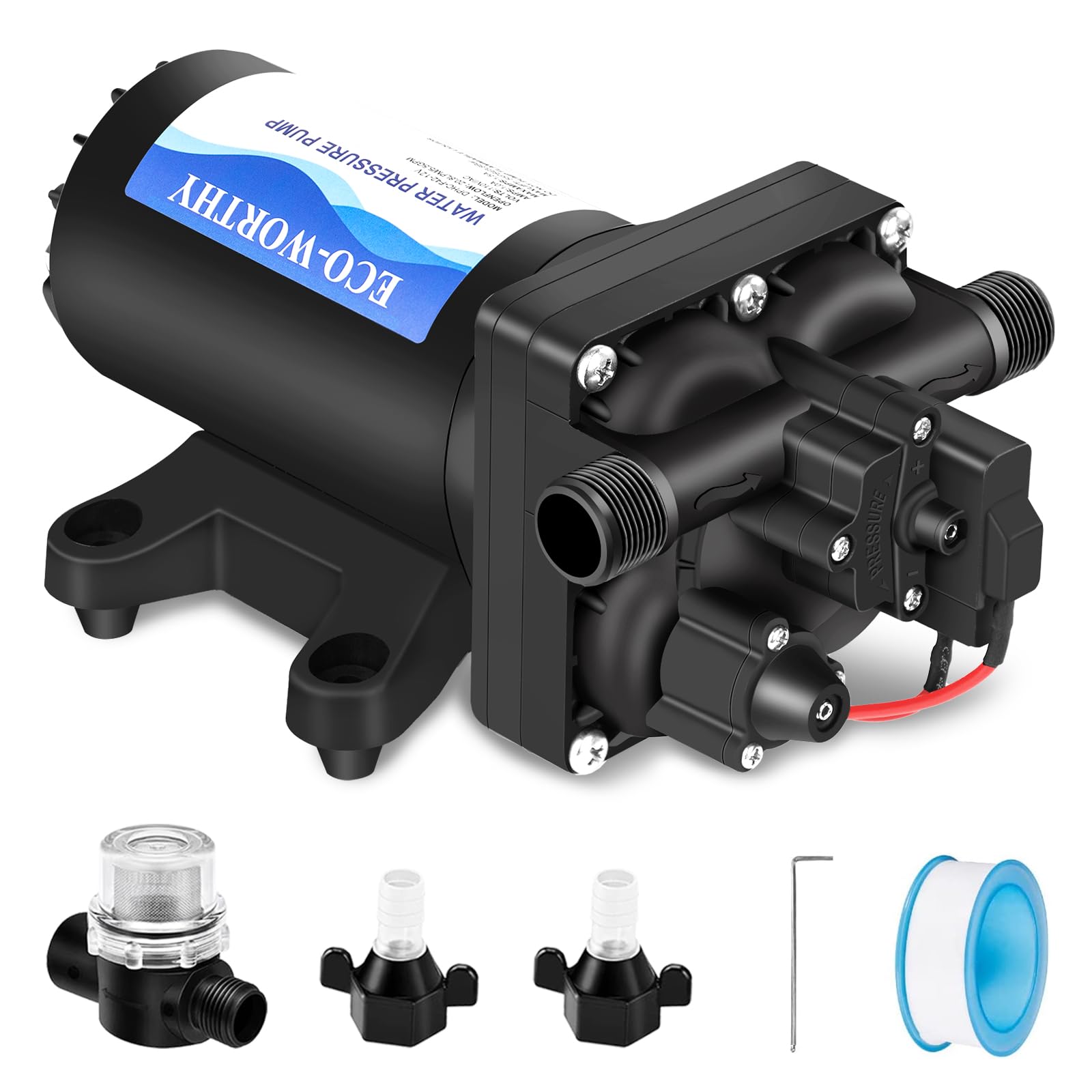 ECO-WORTHY Upgraded 12V RV Water Diaphragm Pump - 5.5GPM 70PSI, 12 Volt Fresh Water Pressure Pump On Demand for RV, Yacht, Marine, Shower, Garden & Kitchen Use - Perfect for Off-Grid Living, Camping & Outdoor Water Supply