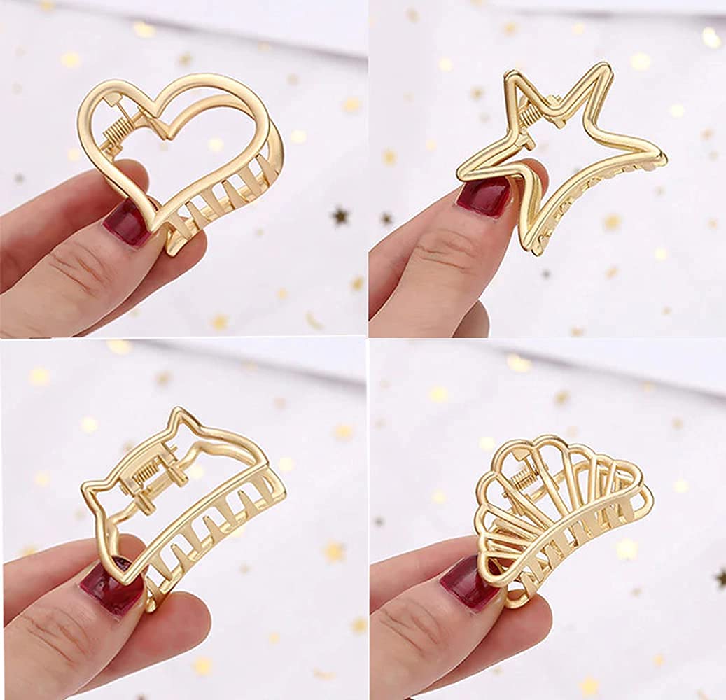 Stylish Gold Metal Hair Clips for Women & Girls - 8 Pack Medium Size Hair Clutchers, Hair Accessories for Women, Perfect Gift for Her - Great for Parties, Weddings, and Everyday Styling