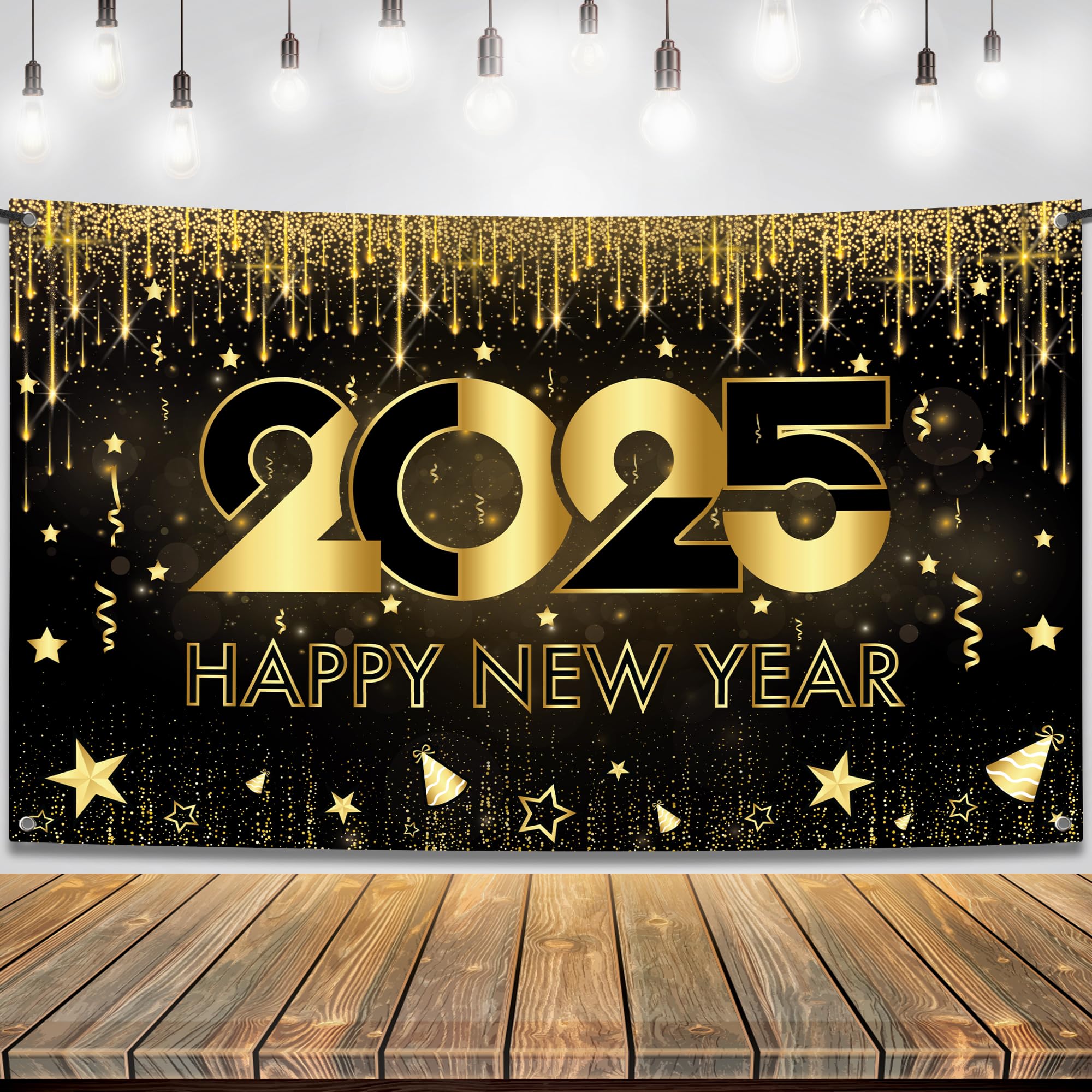 KatchOn Extra Large Happy New Year Banner - 72x44 Inch | 2025 New Year's Backdrop & Party Decorations | NYE Celebration Supplies for Home, Office & Events | Perfect for New Year's Eve Parties, Countdowns & Photo Booths