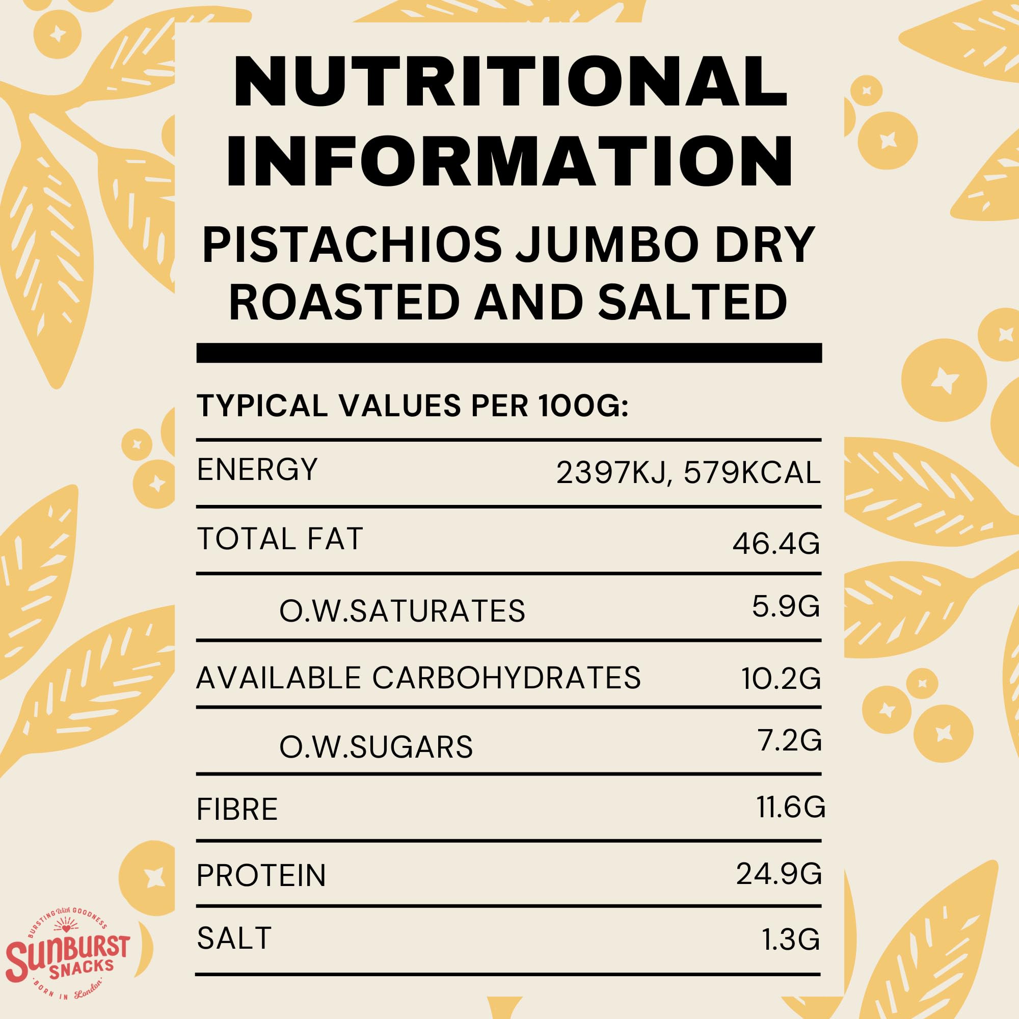 Sunburst Snacks Jumbo Roasted & Salted Pistachio Nuts 1kg (2.2lb) - Premium Shelled Snack for Parties, Gifts & Healthy Eating