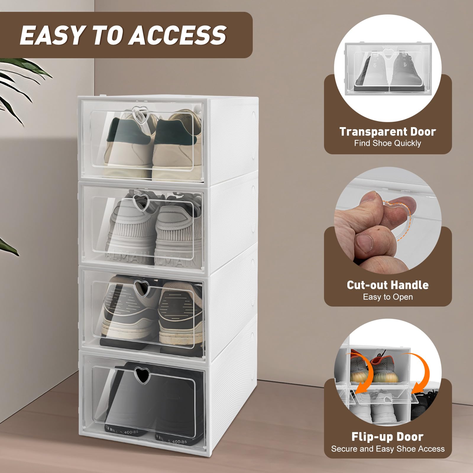 DYRABREST 20-Pack Clear Plastic Shoe Storage Boxes - Stackable Foldable Shoe Organizer Containers for Sneakers & Boots | Perfect for Closet, Underbed & Dorm Organization (Assembly Required)