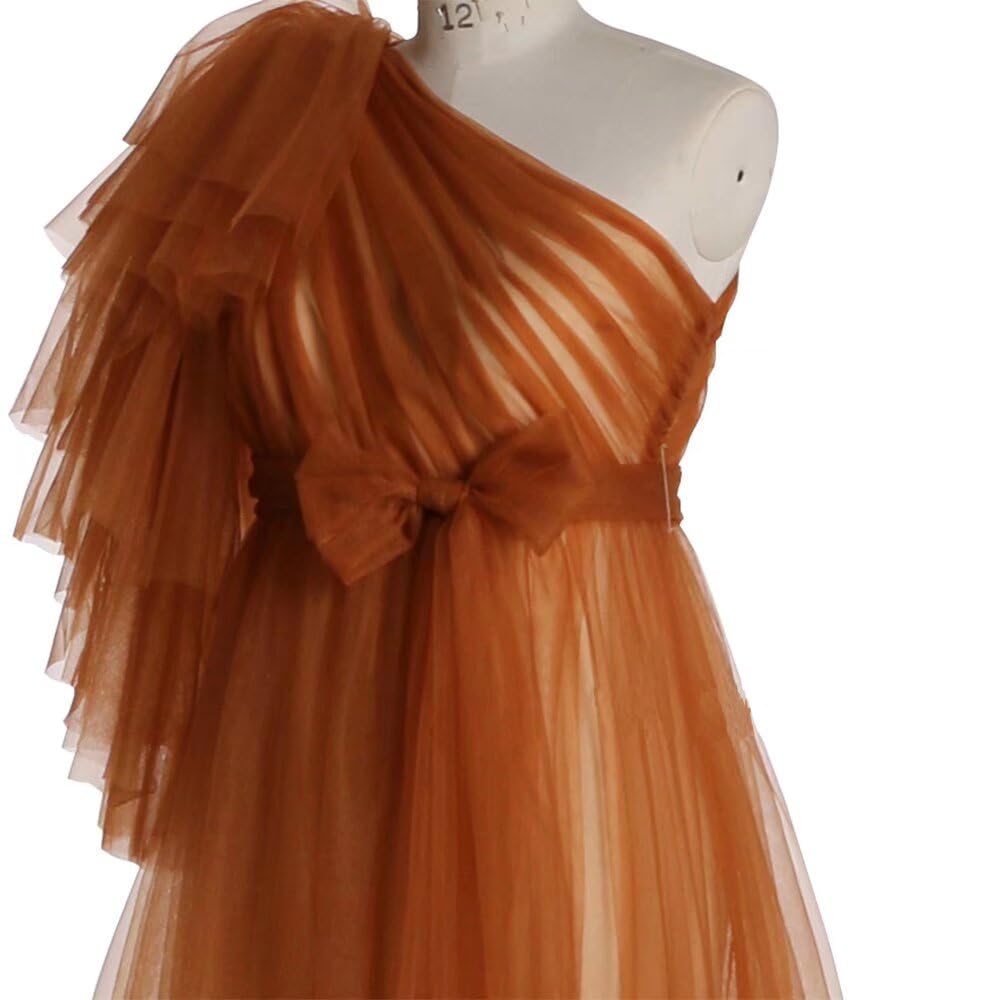 Elegant One Shoulder Tulle Prom Dress for Women - Long A-Line Pleated Formal Evening Gown for Homecoming, Wedding Guest & Special Occasions