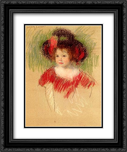 Mary Cassatt Museum Art Print - Margot in Big Bonnet & Red Dress, 20x24 Black Ornate Frame with Double Matting | Perfect for Living Room, Bedroom & Office Wall Decor