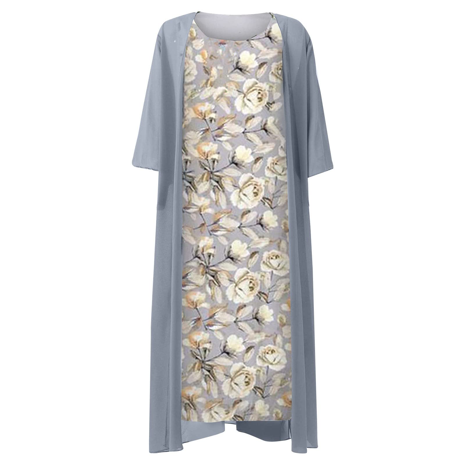 Plus Size Flowy Floral Chiffon Two Piece Dress for Women - Summer Sleeveless Crewneck Wedding Guest Outfit | Beach Party, Garden Wedding & Special Occasion Wear