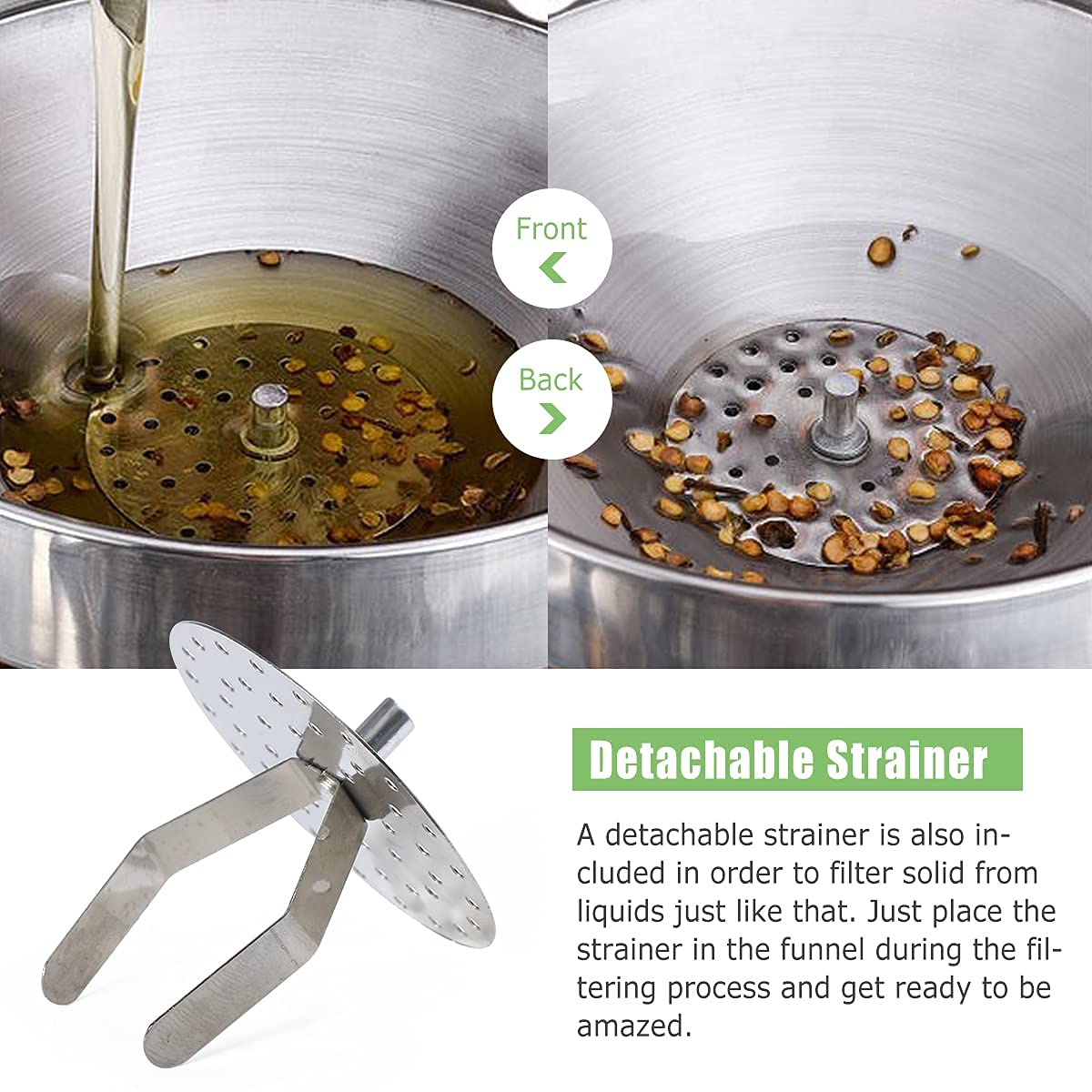Premium Stainless Steel Funnel with Detachable Strainer - Multi-Purpose Kitchen Tool for Cooking Oil, Liquids & Spices - Ideal for Home Cooking, Baking & Canning