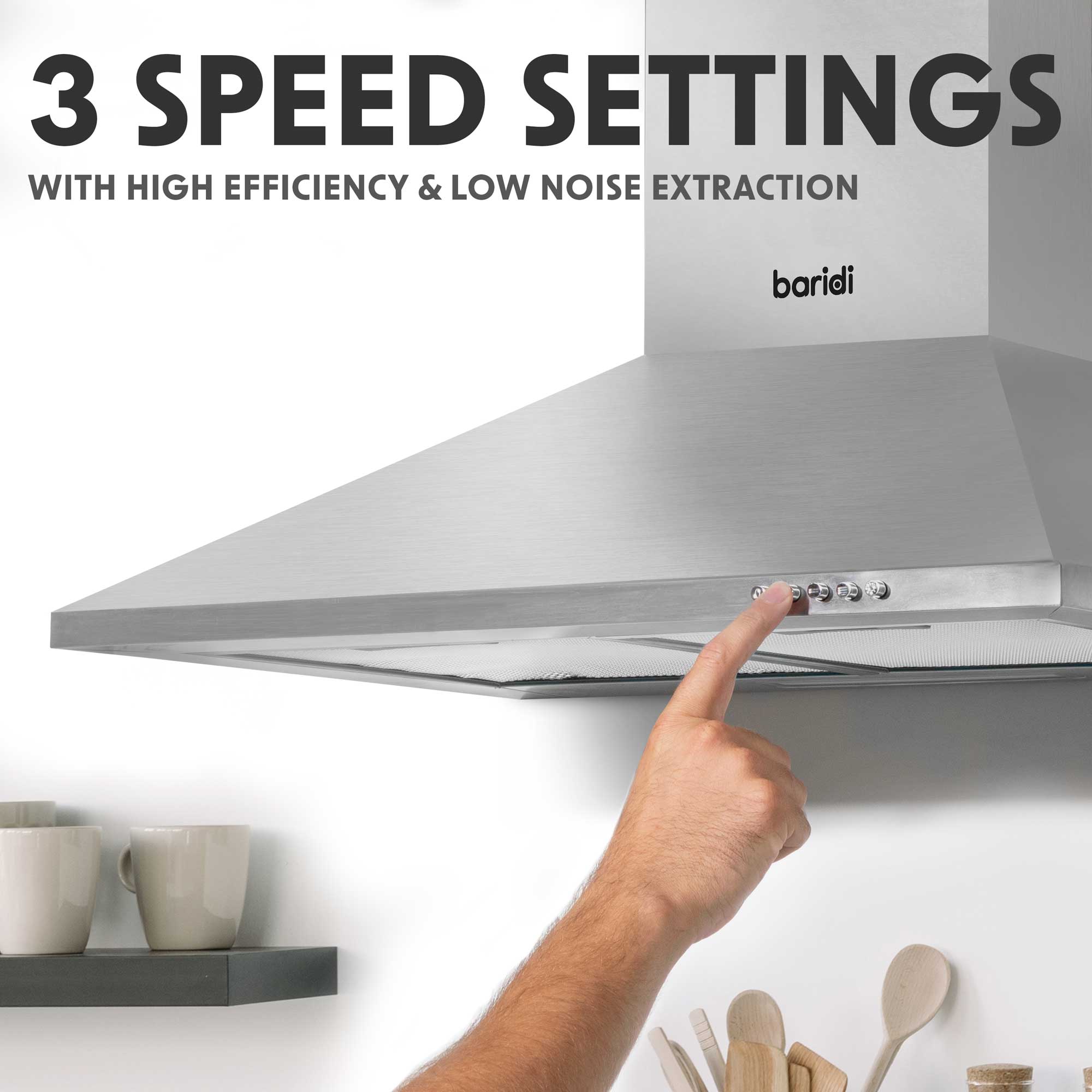 Baridi 4-Zone Ceramic Hob with 5-Function Fan Assisted Oven & Chimney Style Cooker Hood Bundle DH185 - Perfect for Modern Kitchens & Home Cooking