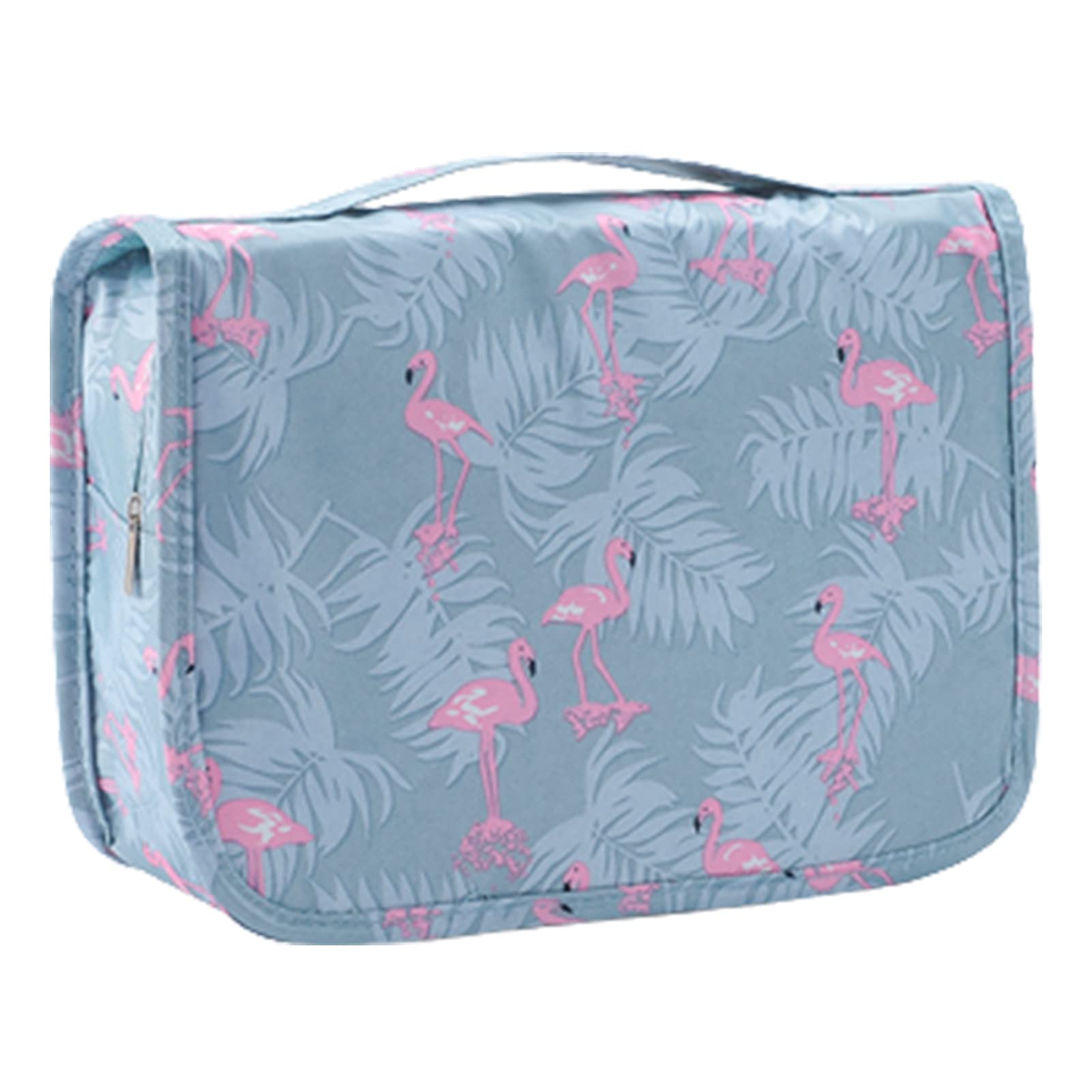 L&FY Multifunction Portable Travel Toiletry Bag - Waterproof Cosmetic Makeup Pouch & Wash Organizer for Women & Men (Light Blue Flamingo) - Perfect for Vacation, Gym, Camping & Business Trips