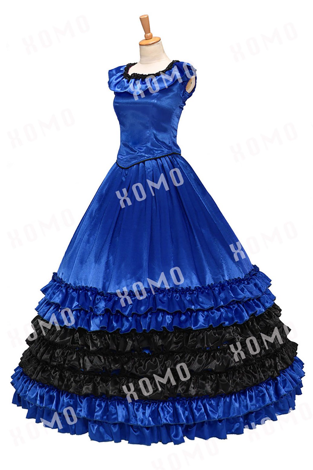 Elegant Colonial Civil War Style Satin Ball Gown - Luxury Prom Dress with Layered Ruffles for Historical Reenactments & Formal Events