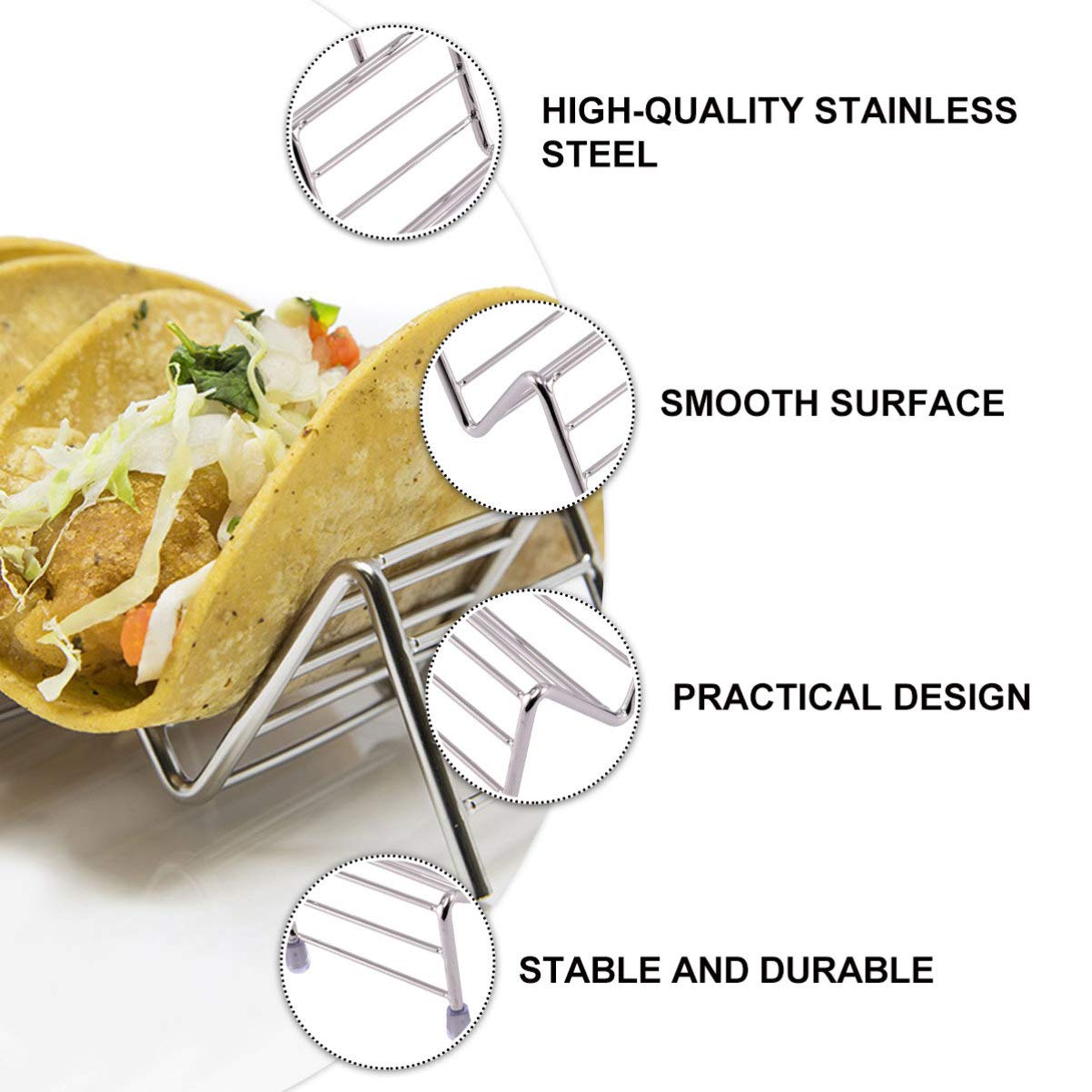 Cabilock Roll Taco Holder Stand - 3-Pack Stainless Steel Taco Rack for Mexican Pancakes, Tortillas & Wraps - Perfect for Parties, BBQs & Taco Tuesday Dinner