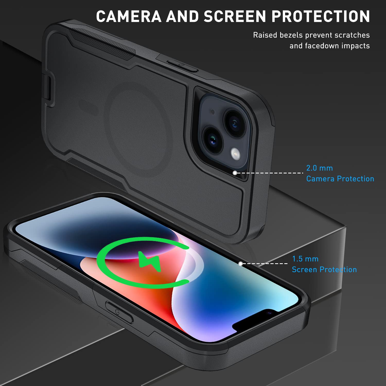 5-in-1 Magnetic Phone Case for iPhone 13/14 Pro Max - Heavy Duty Protective Cover with Belt Clip Holster & 2X Tempered Glass Screen Protectors (Black) | Perfect for Outdoor Work, Construction & Active Lifestyle