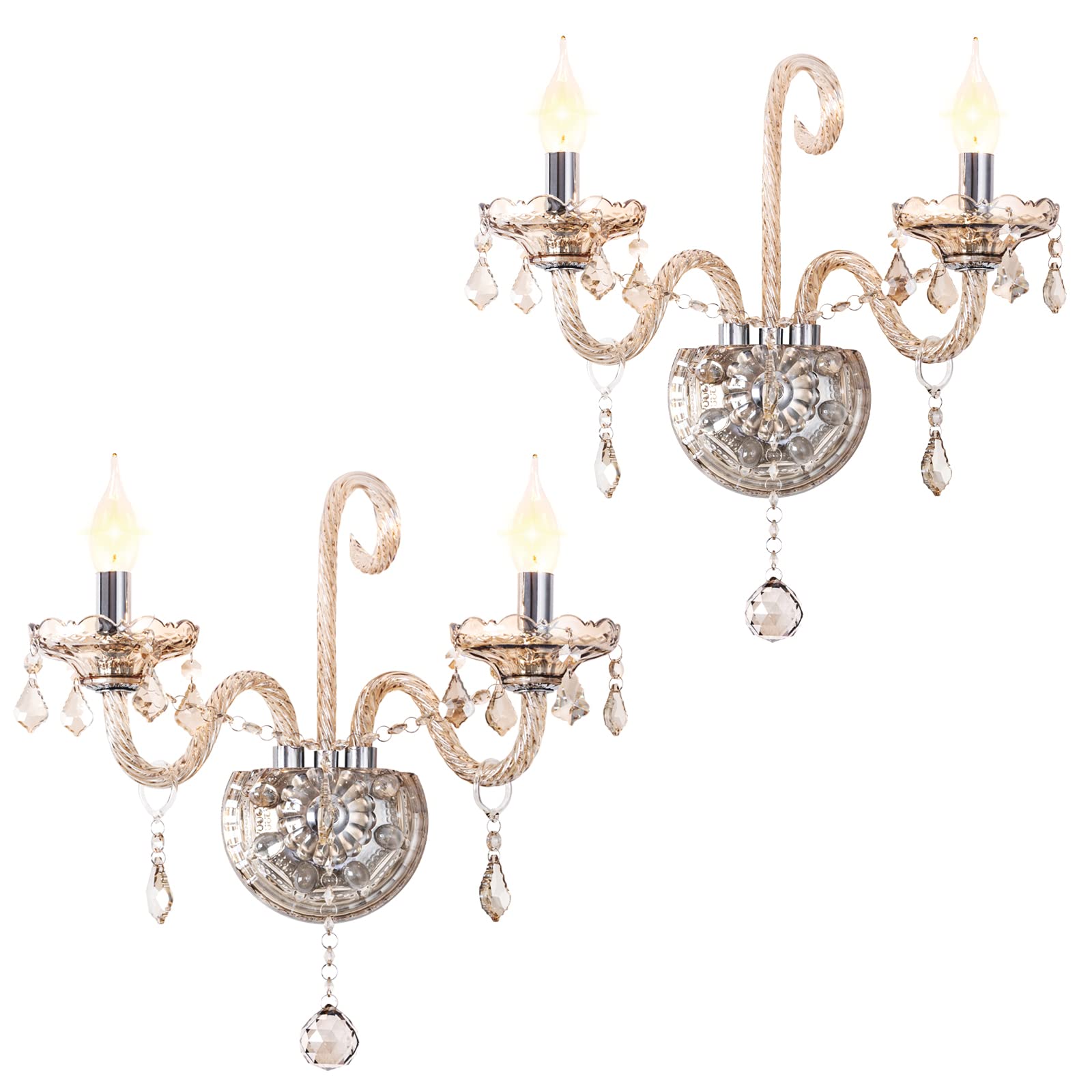 CRYSTOP Classic Crystal Candle Wall Sconce - 2-Light European Style Luxury Crystal Wall Lamp with Double Head & Pendant - Elegant Wall-Mounted Lighting for Hotels, Living Rooms, Bedrooms & Dining Areas