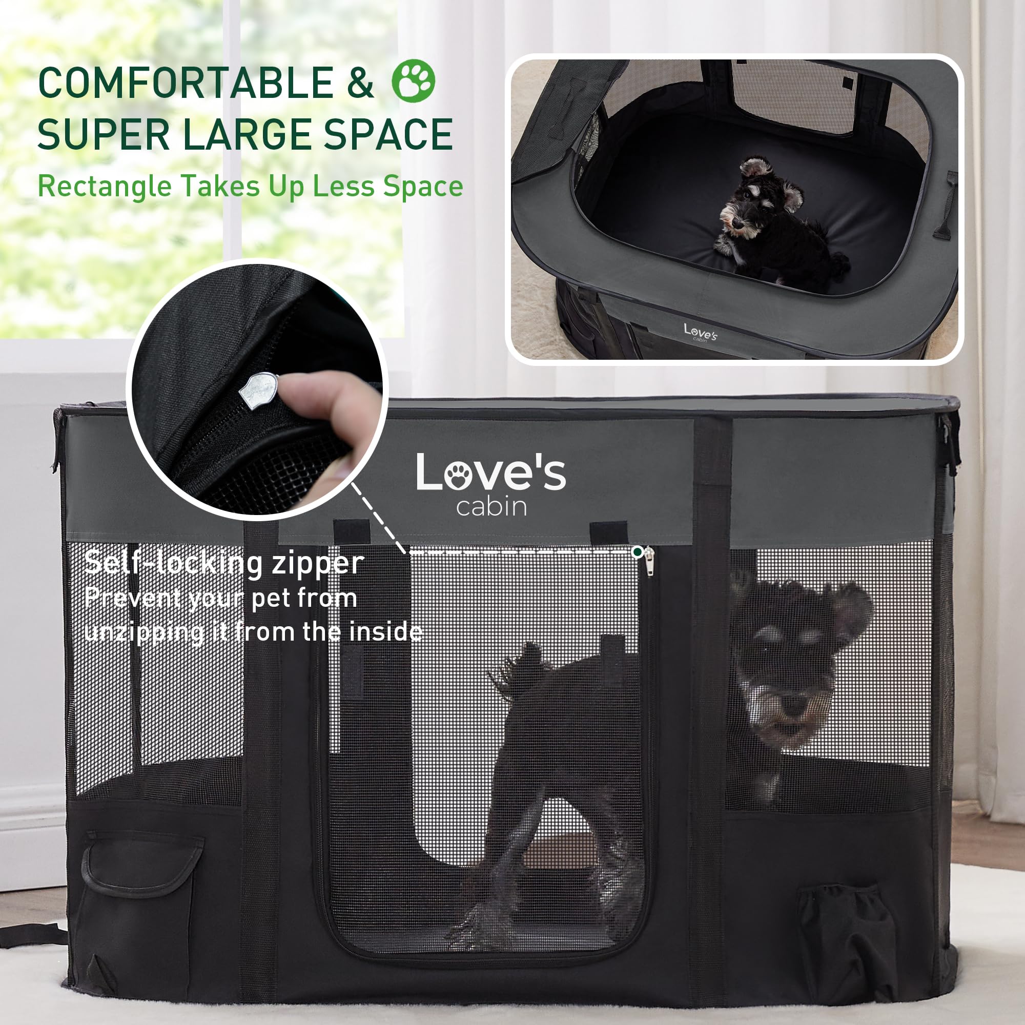 Love's Cabin Portable Pet Playpen for Small Dogs & Cats - Indoor/Outdoor Foldable Puppy Tent with Carrying Case (Grey, Size S) | Perfect for Travel, Camping & Home Use