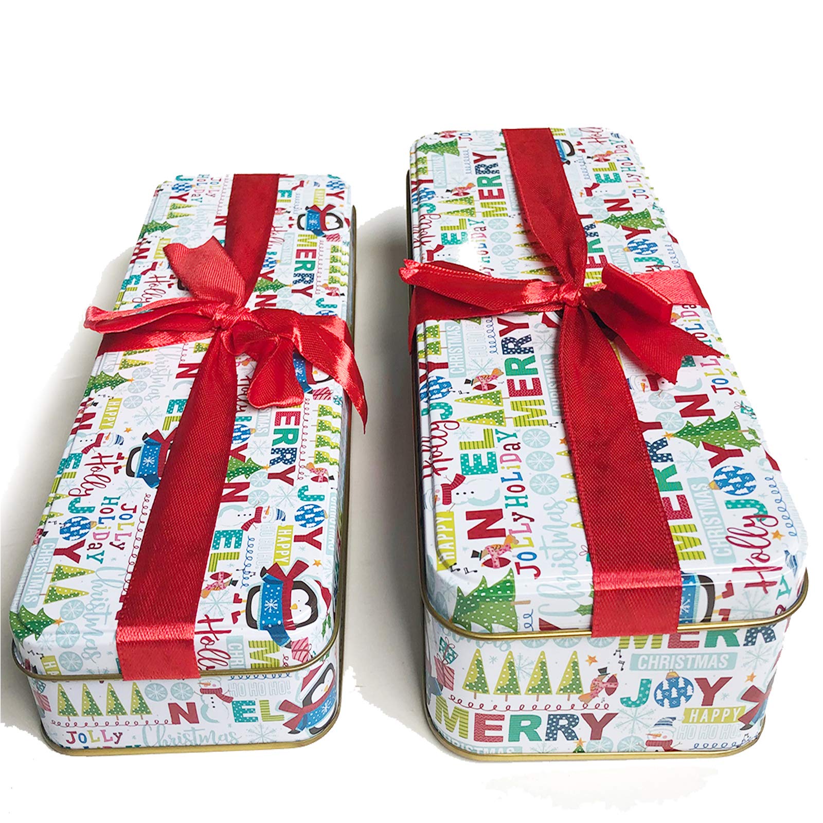 Elegant White Christmas Cookie Tins with Lids - Set of 2 Rectangular Gift Containers for Holiday Treats, Candy, Ginger Snaps & Snack Exchange | Perfect for Cookie Swaps, Party Favors & Festive Gift Giving