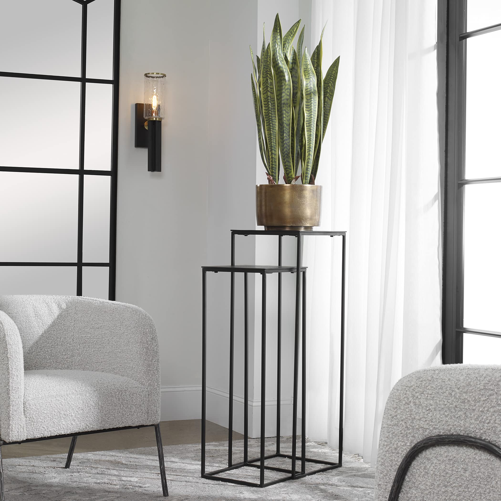 Coreene Nesting Pedestal Tables Set of 2 - Modern Side Tables for Living Room, Bedroom, or Office - Space Saving Accent Tables with Sturdy Metal Base