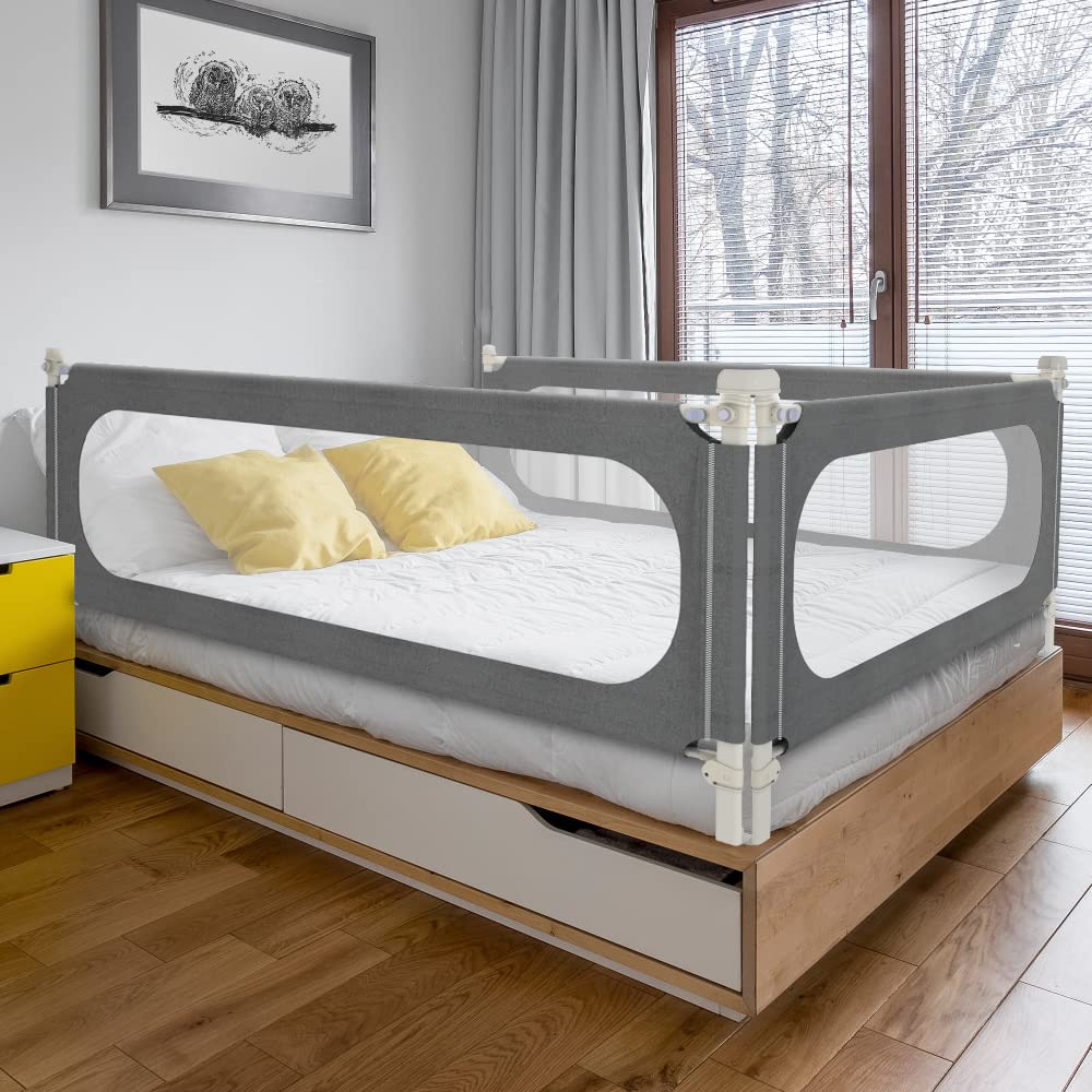 MagicFox Extra Tall Bed Rails for Toddlers - 32 Adjustable Height Levels, Fits Twin/Full/Queen/King Size Beds | 2024 Safety Bed Guard for Kids (Grey, 47