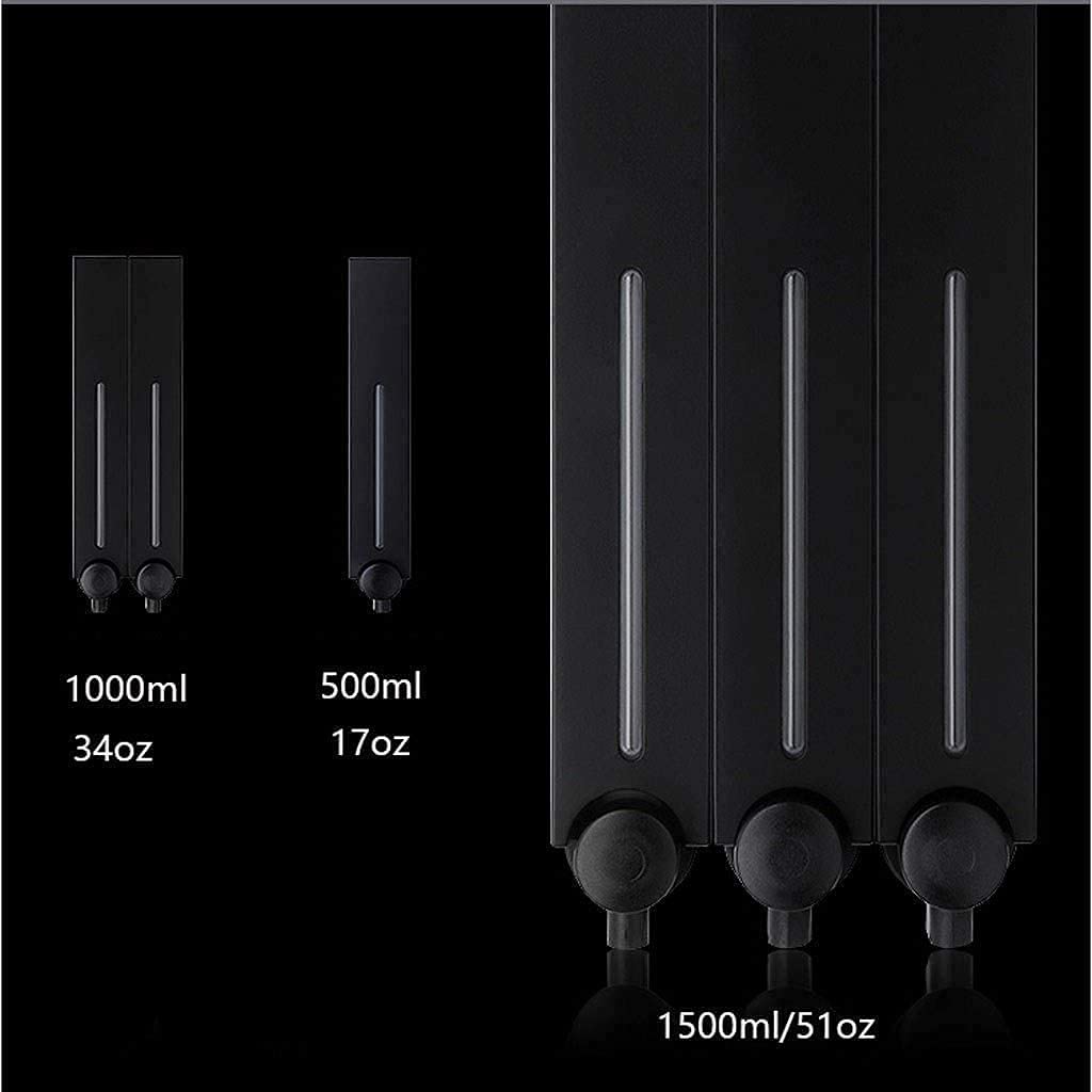 3-Chamber Wall Mounted Shower Pump Dispenser - Hotel Bathroom Soap Dispenser for Shampoo, Conditioner, Lotion & Gel - Touch-Free Black Organizer for Office & Home Use