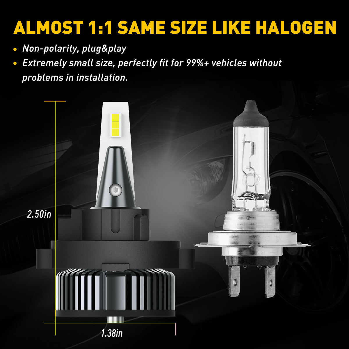 H7 LED Headlight Bulb 16000LM 6500K with Retainer Adapter - Compatible with VW Polo MK5 (2010-2017) & Touran (2010-2018) - Super Bright White Light for Night Driving, Foggy Conditions & Enhanced Road Visibility