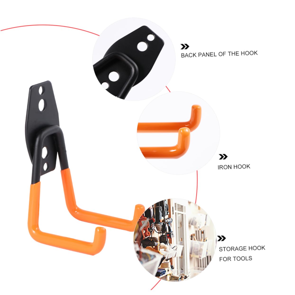 4-Pack Heavy Duty Orange Metal Wall Hooks with Anti-Slip Coating - Sturdy Garage Storage Hangers for Tools, Hats, Coats & Home Organization (Perfect for Workshop, Shed, Entryway & Closet)