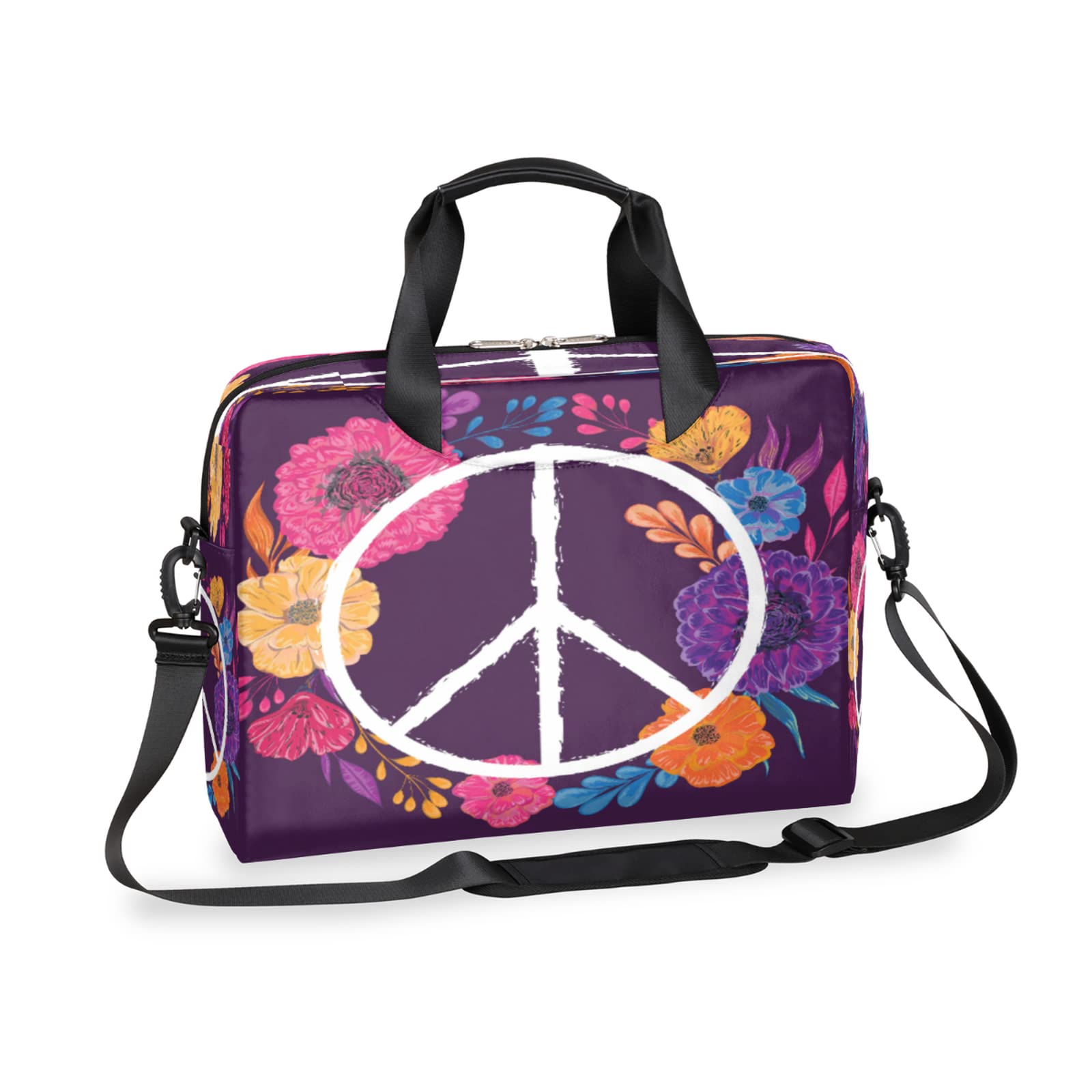 Stylish Peace Sign Flower Laptop Case Bag - Durable Laptop Sleeve & Messenger Bag with Adjustable Strap for Men, Women, Boys & Girls - Perfect for Work, School, Travel & Daily Commute