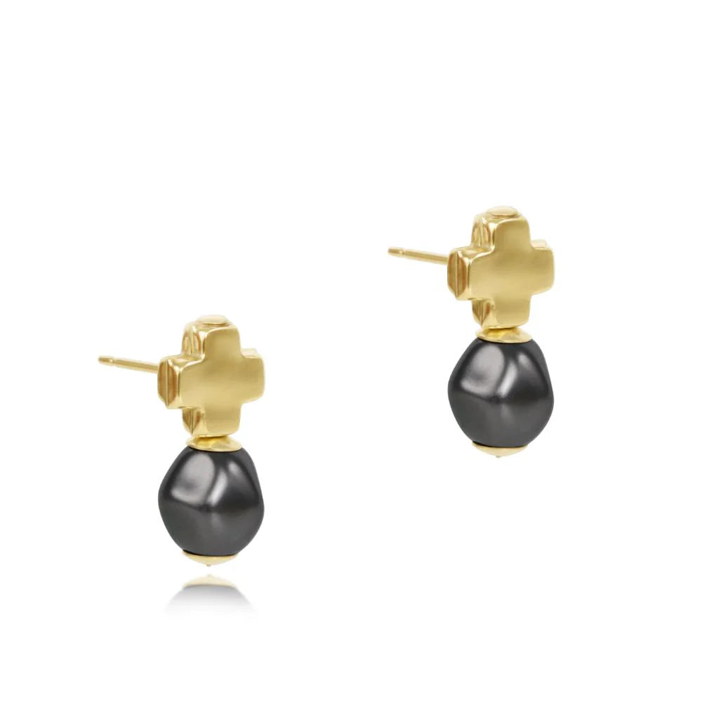 Enewton Signature Cross Stud Earrings - Dark Grey Pearl for Women | Hypoallergenic Fashion Jewelry for Parties, Weddings & Everyday Wear