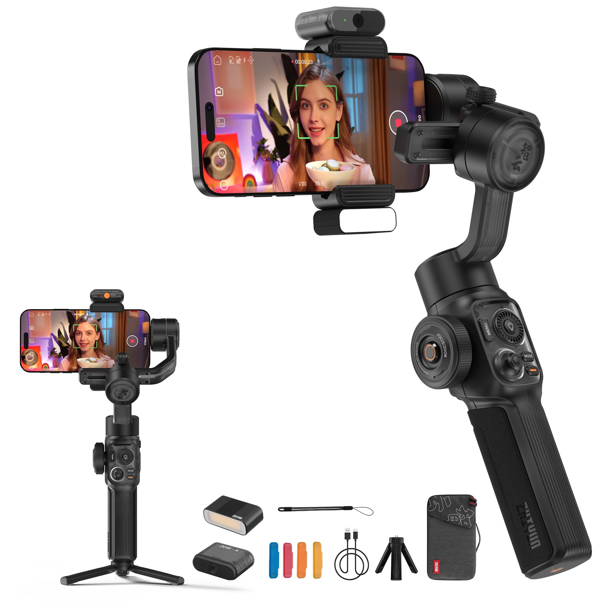 ZHIYUN Smooth 5S AI PRO 3-Axis Handheld Gimbal Stabilizer for Mirrorless Cameras (Sony A6600, A6100, Fujifilm, Canon M50, M5), GoPro Hero 10/9/8/7, iPhone 13/12 Max - Perfect for Vlogging, Travel Filming & Content Creation