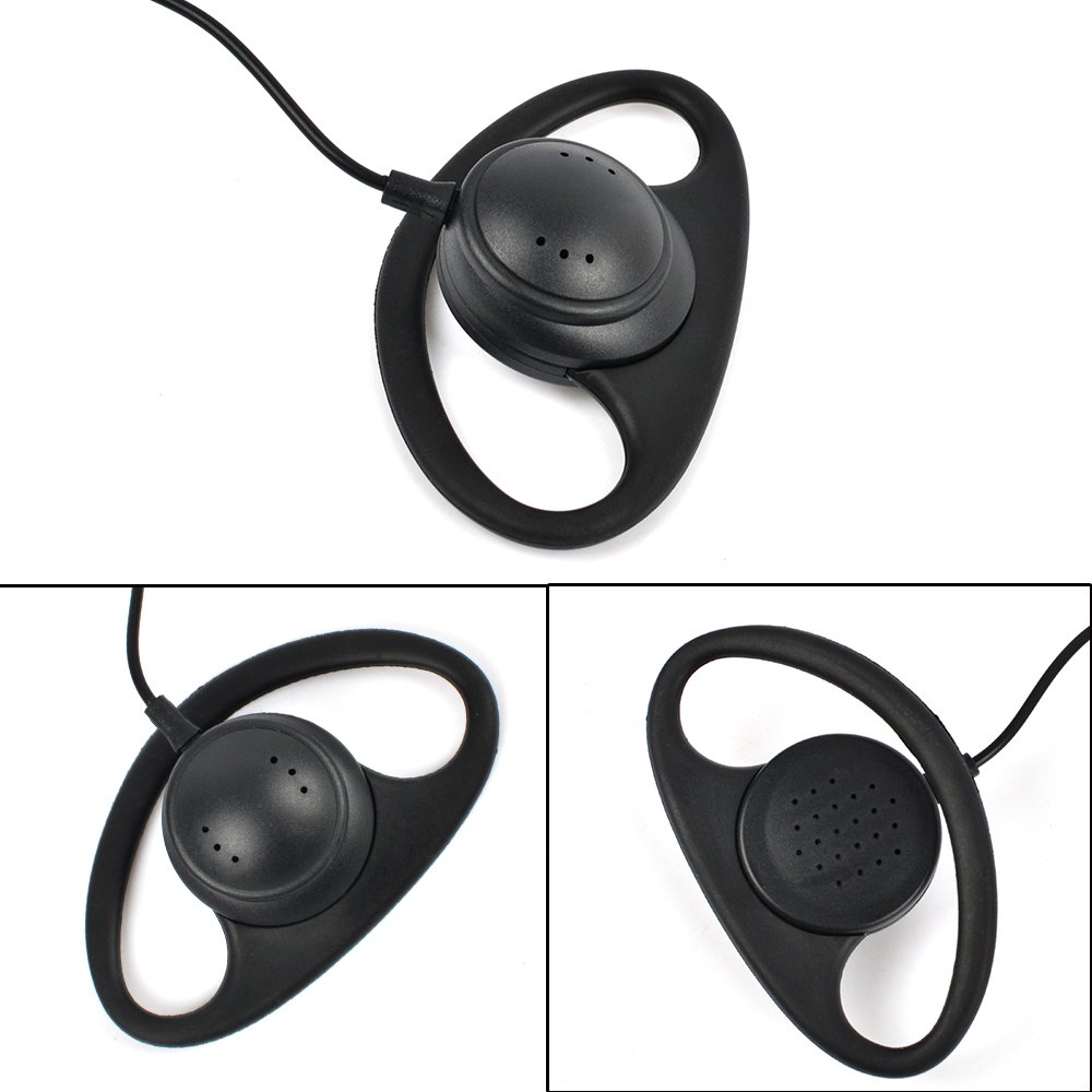 HYSHIKRA D-Shape Walkie Talkie Earpiece with Mic Headset - 4 Pack for Baofeng UV-5R, UV-5RA, 888S, Kenwood & HYT 2 Pin Two Way Radios - Clear Communication for Security, Construction & Outdoor Adventures