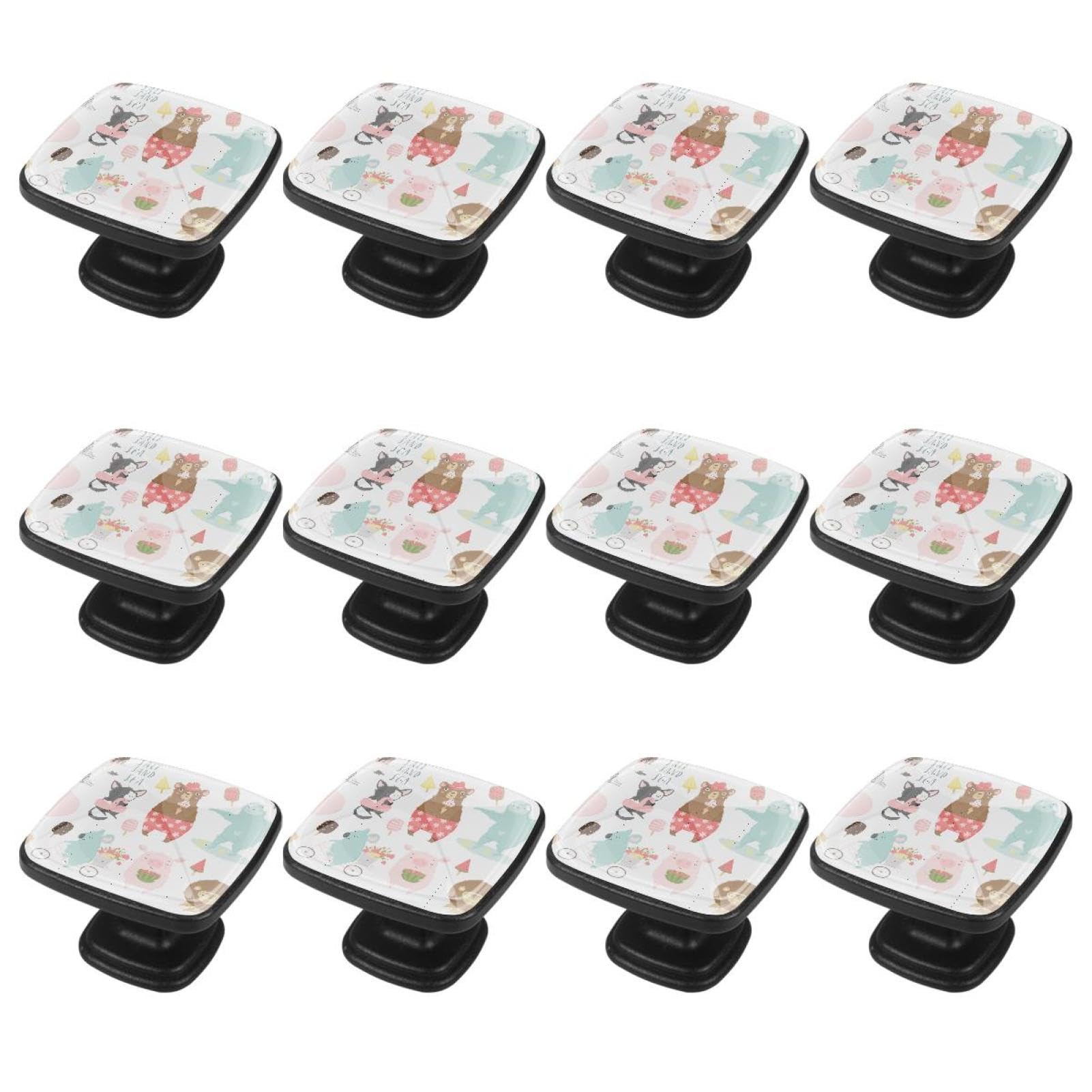 12Pcs Cartoon Bear Cabinet Handles & Drawer Knobs - Cute Animal Dresser Knobs for Kids Room, Kitchen Cabinets & Furniture Hardware (Summer Bear Theme) - Perfect for Nursery Decor, DIY Furniture Upgrade & Home Organization