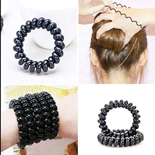 HP High Profile Spiral Stretch Ponytail Holders - Soft Elastic Hair Ties for Women & Girls (4-Pack, Black) | Perfect for Workouts, Office & Everyday Hairstyles