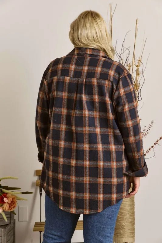 ADORA Full Size Button Down Flannel Shirt for Women - Plus Size Cozy Plaid Shirt - Perfect for Fall Layering, Casual Outfits & Outdoor Activities