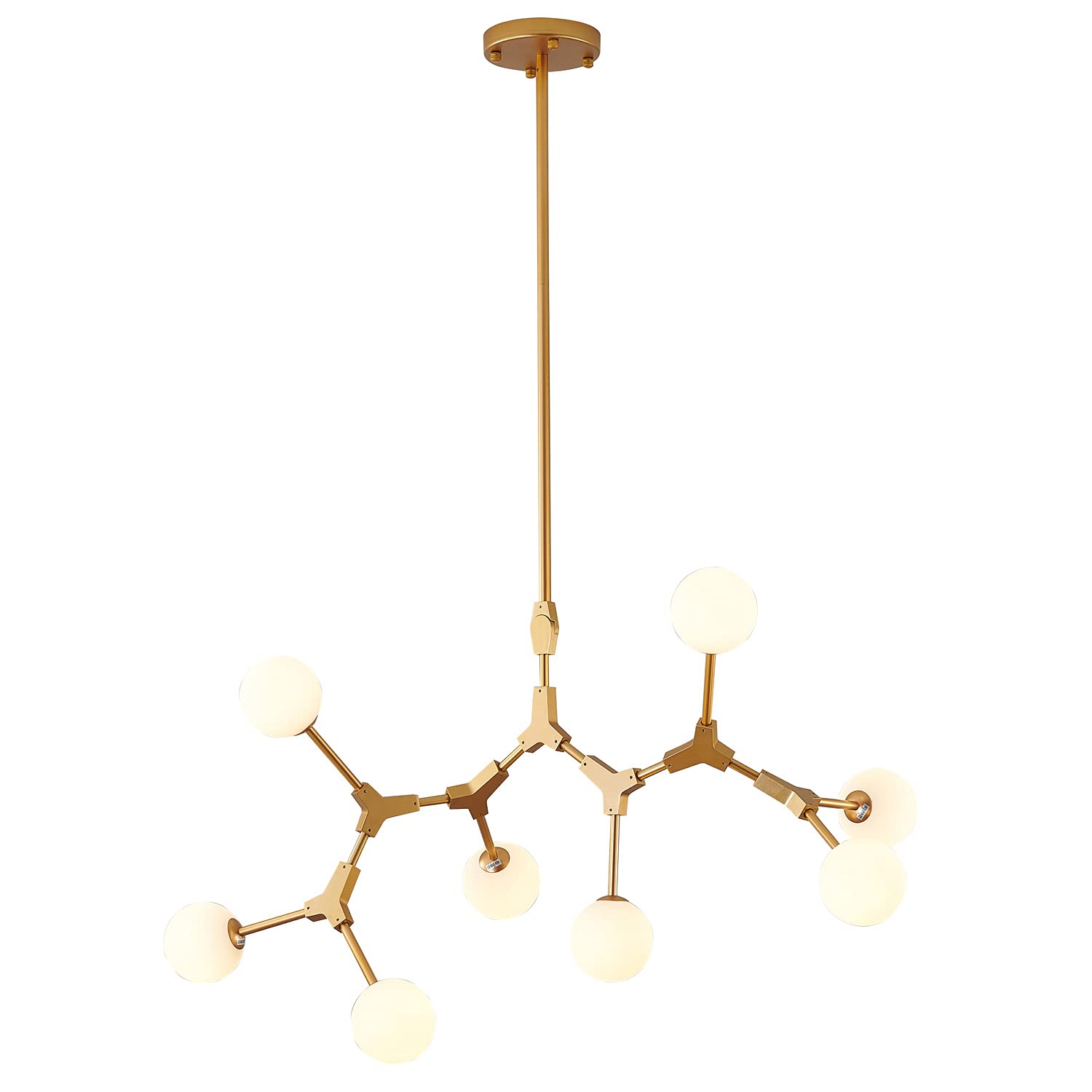 Bethel Gold Metal Frame Ceiling Light Fixture with Milk White Glass Shades - Elegant Dining Room, Bedroom, or Living Room Lighting Solution