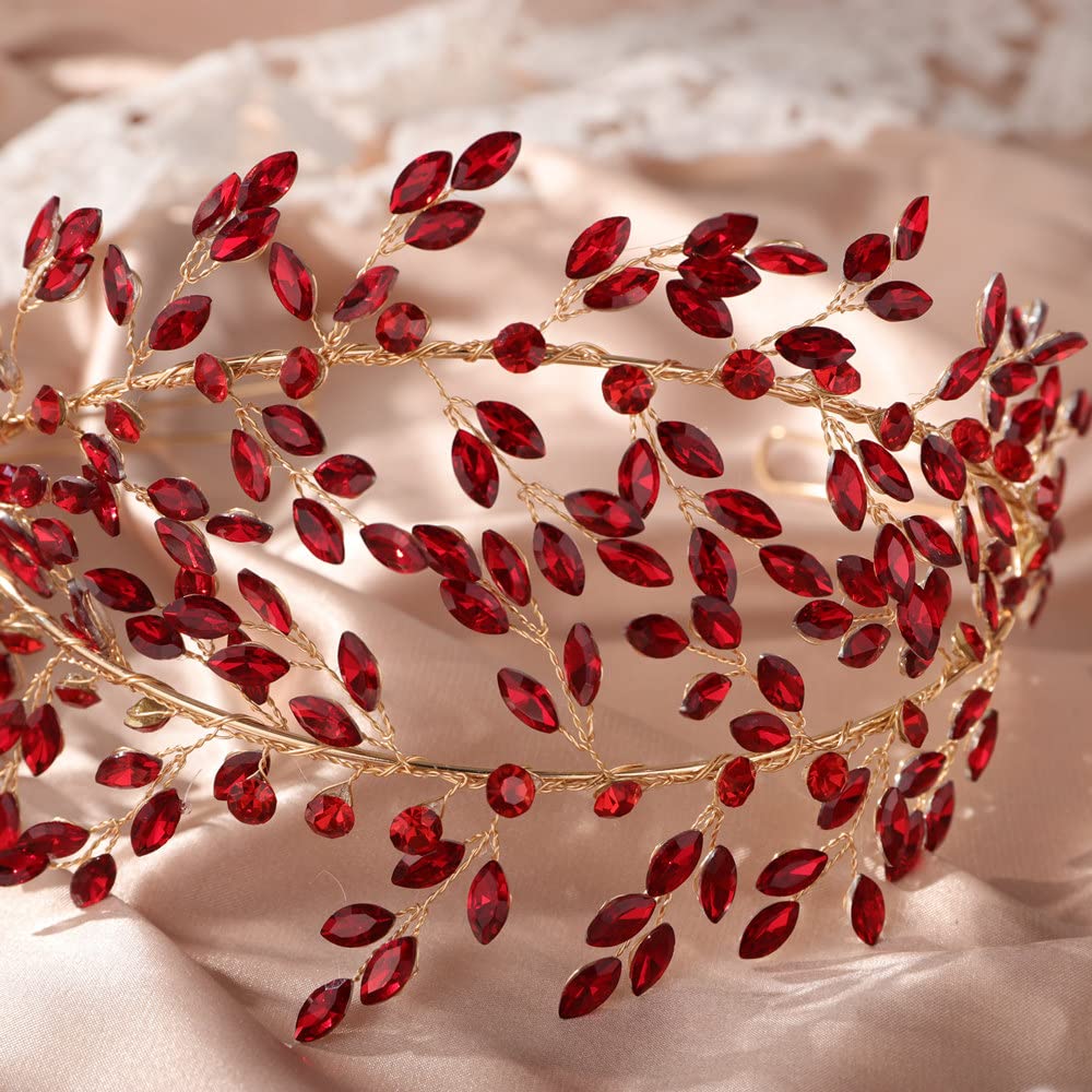 Sither Crystal Headband for Women & Girls - Elegant Bridal Wedding Headpiece, Boho White Hair Accessories for Bride, Prom, Halloween & Special Occasions - Perfect Gift Idea (Red)