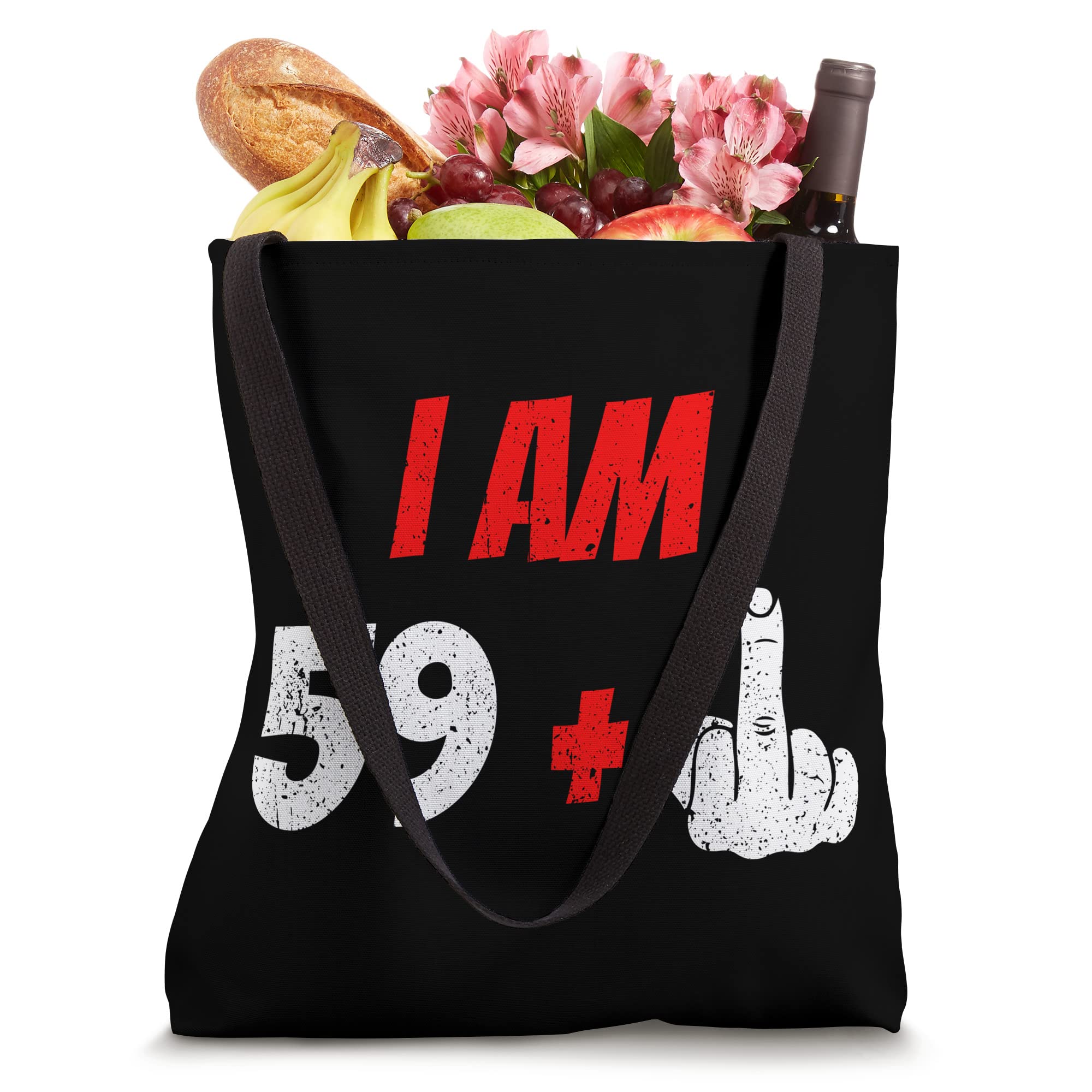 Funny 60th Birthday Tote Bag - 'I'm 60, 59 Plus 1' Middle Finger Design - Perfect for Birthday Gifts & Parties