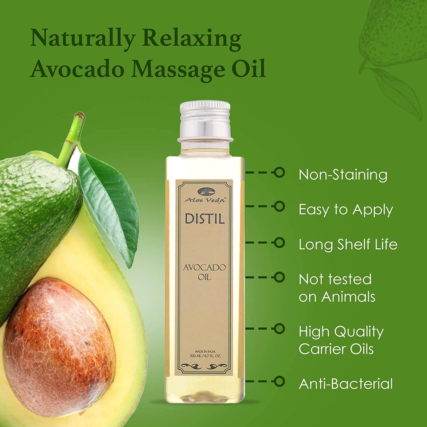 Organic Cold-Pressed Avocado Oil for Skin & Hair - 100% Pure Natural Body Massage Oil & Moisturizer for Dry Skin, Face & Scalp (200ml) - Hydrating Treatment for Massage, Hair Care & Skin Nourishment