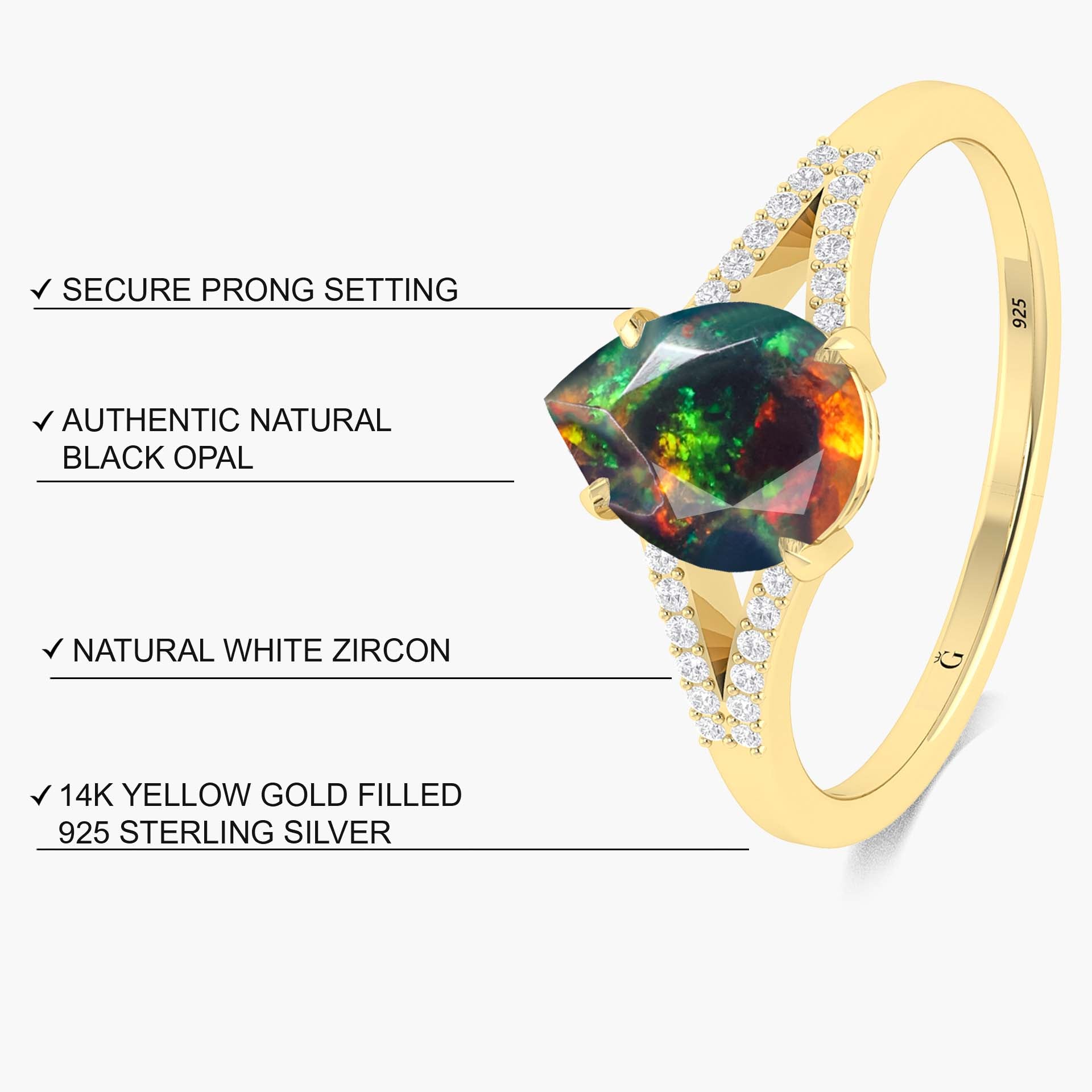 Natural Black Fire Opal Wedding & Engagement Ring for Women – Elegant Gemstone Jewelry for Brides, Anniversaries & Special Occasions
