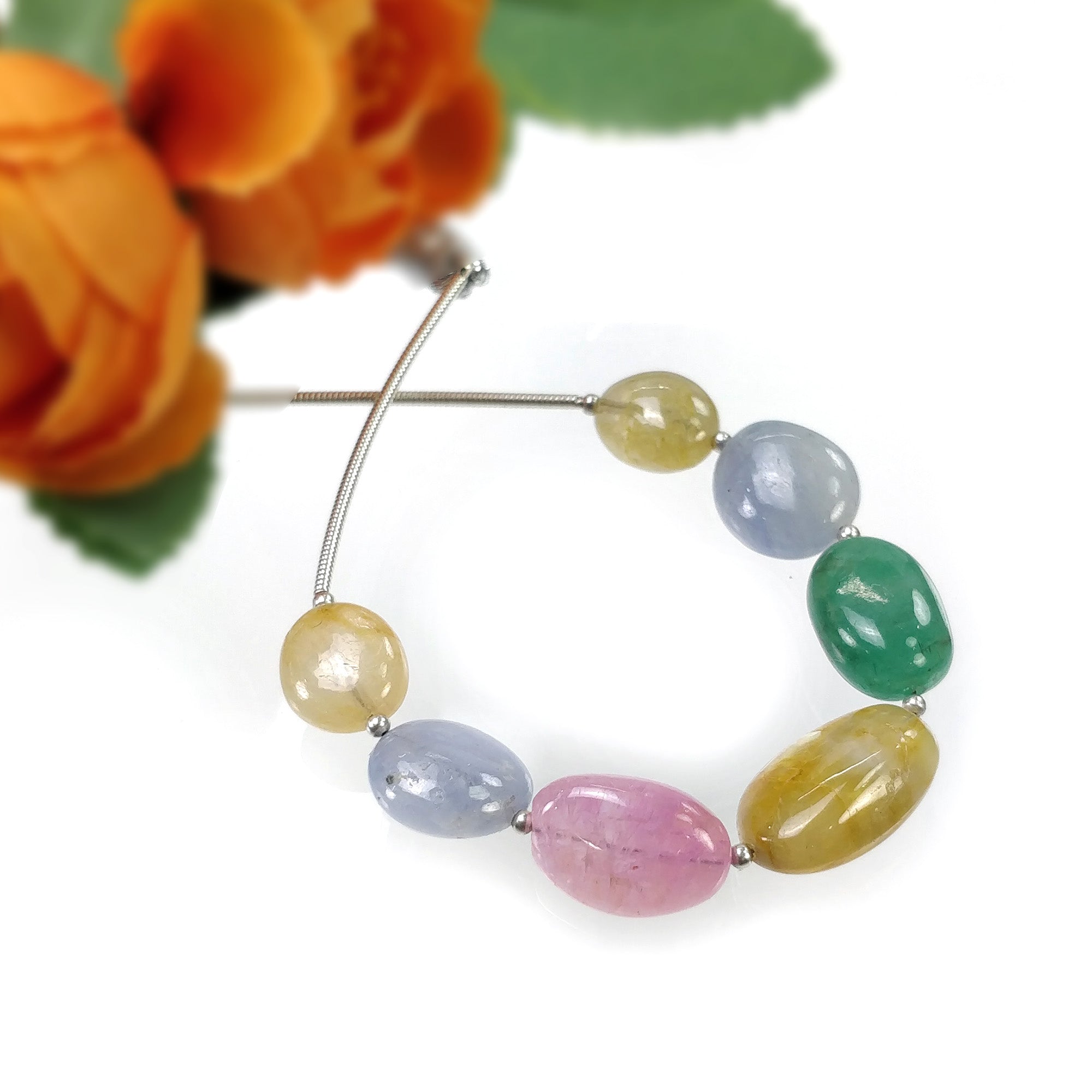 Natural Untreated Chrysoberyl Emerald Burmese Pink Blue Yellow Sapphire Loose Beads - 55.00cts Oval Shape Plain Nuggets (10x9mm to 16x11mm) for Jewelry Making, DIY Crafts & Gemstone Collections