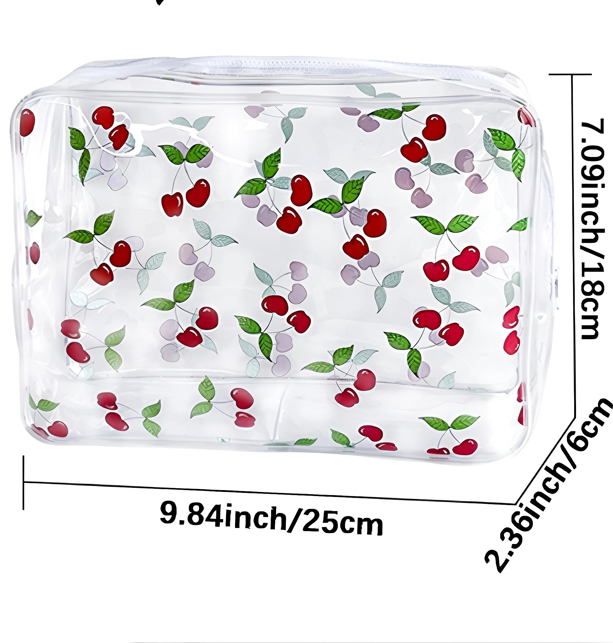 2PCS Red Cherry Print Transparent PVC Cosmetic Bags - Waterproof Travel Makeup Organizer for Women & Girls | Perfect for Toiletries, Travel Essentials & Daily Storage