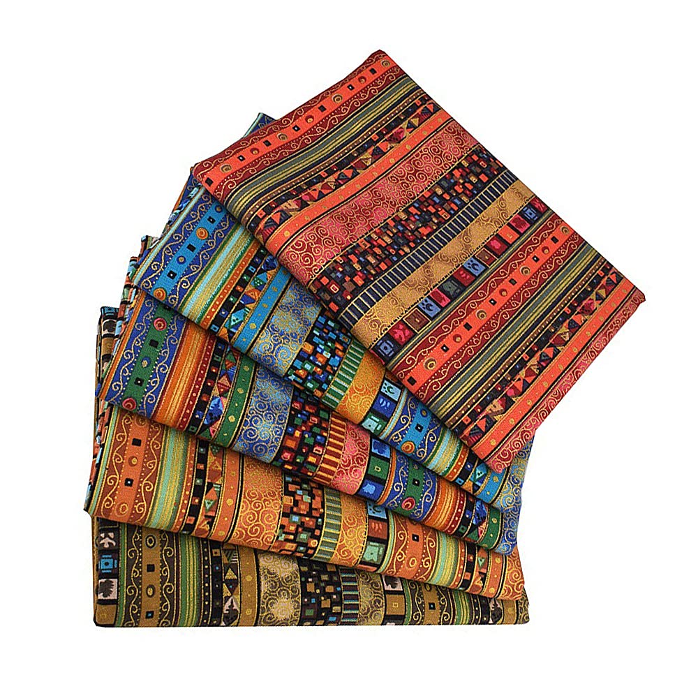 5-Piece African Print Cotton Linen Fat Quarter Fabric Bundle - 50x40cm Ethnic Pattern DIY Sewing Material for Headwraps, Scarves, Quilting & Craft Projects - Perfect for Boho Home Decor, Fashion Accessories & Unique Gift Ideas
