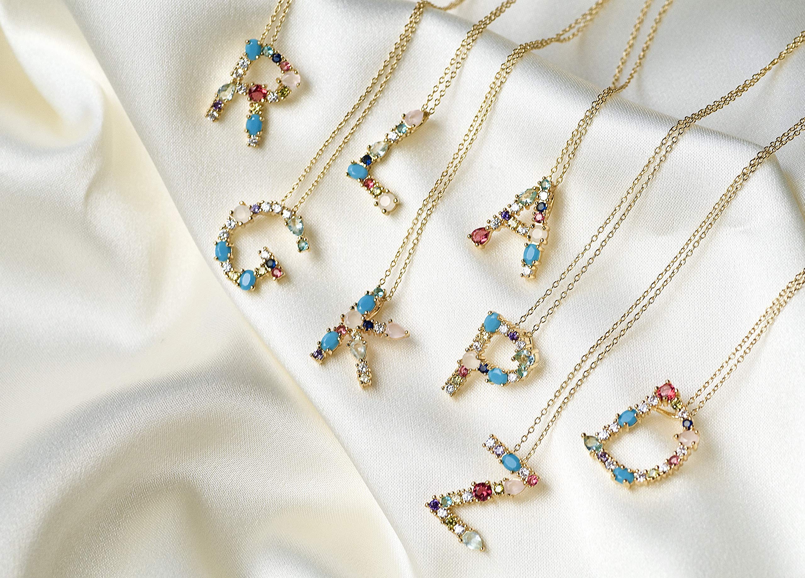 LAVLA Cubic Zirconia Initial Necklace for Women - 18K Gold Plated Dainty Letter Pendant with Colorful Crystals | Personalized Jewelry Gift for Her | Perfect for Birthdays, Anniversaries & Everyday Elegance