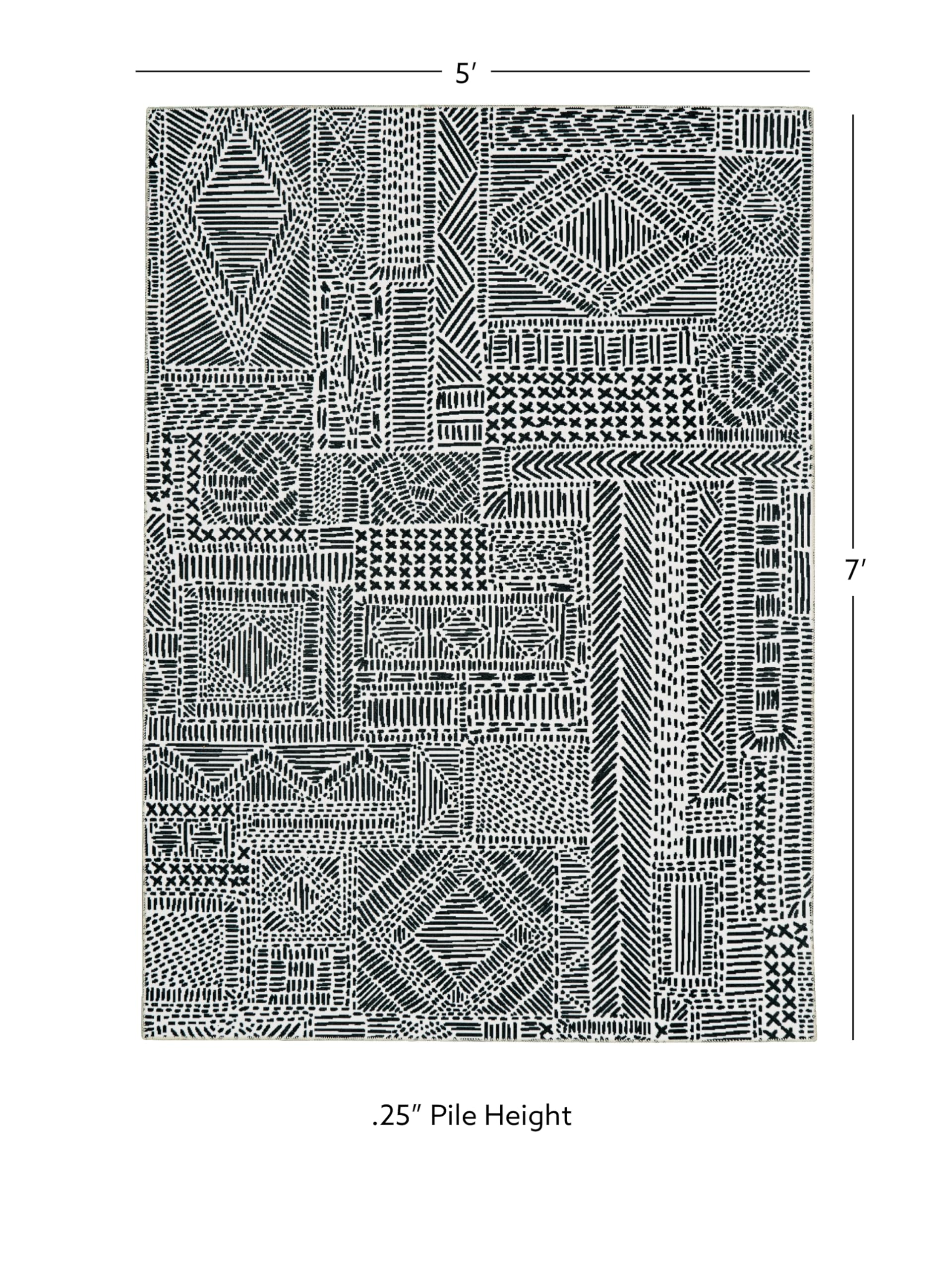 Linon Home Decor Washable Area Rug 5' x 7' - Lottie Ivory & Blue - Machine Washable, Stain Resistant - Perfect for Living Room, Bedroom, or Entryway Decor