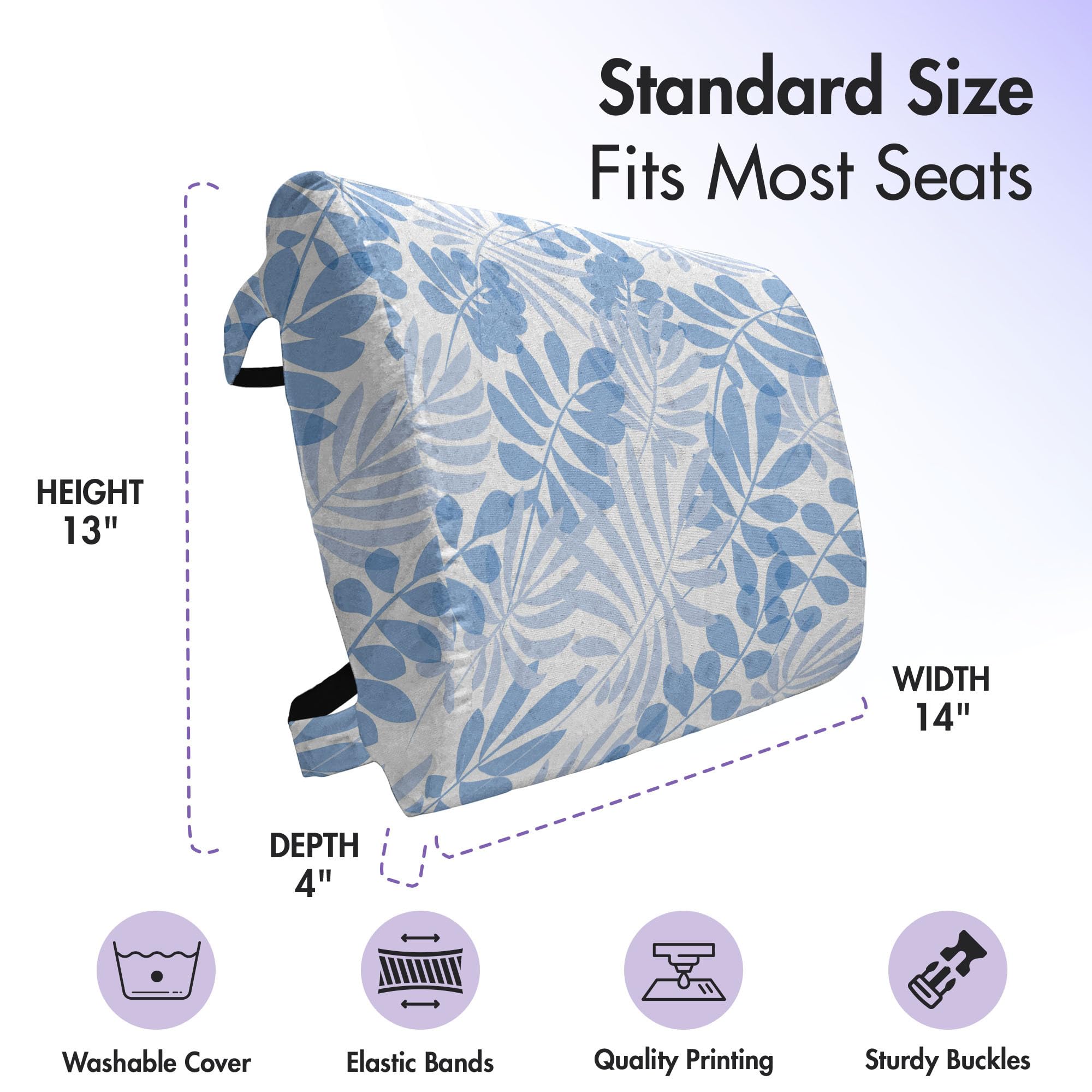 Ambesonne Blue and White Lumbar Support Pillow - Tropical Hawaiian Leaf Design - High Density Foam for Office Chair & Car Seat - 14x13 Inches - Pale Blue & White - Perfect for Home, Office & Travel Comfort