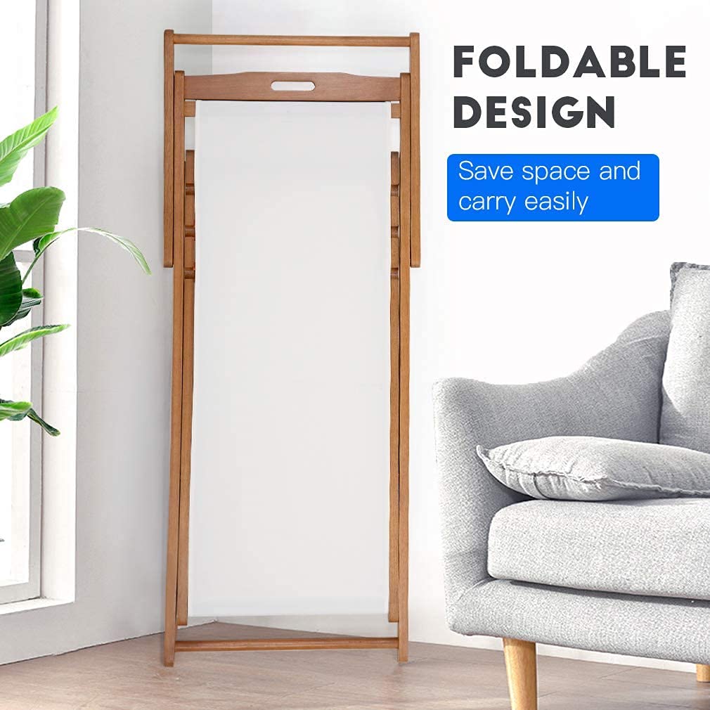 2-Pack Adjustable Reclining Beach Chairs - Portable Folding Lounge Chairs with Solid Eucalyptus Wood Frame & White Polyester Canvas - 3-Level Height Adjustment for Outdoor, Poolside, Camping & Backyard Relaxation