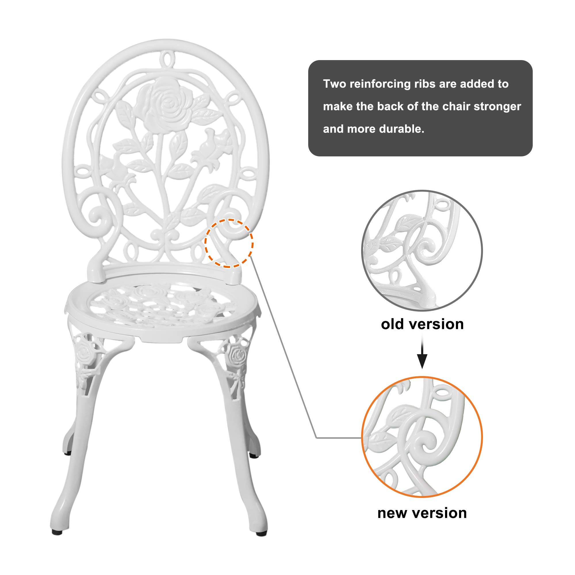 Homefun 3-Piece Outdoor Bistro Set - Rose White Cast Aluminum Patio Table & 2 Chairs for Garden, Balcony - All-Weather Rust-Resistant Dining Furniture (Perfect for Morning Coffee, Small Space Entertaining & Apartment Decor)