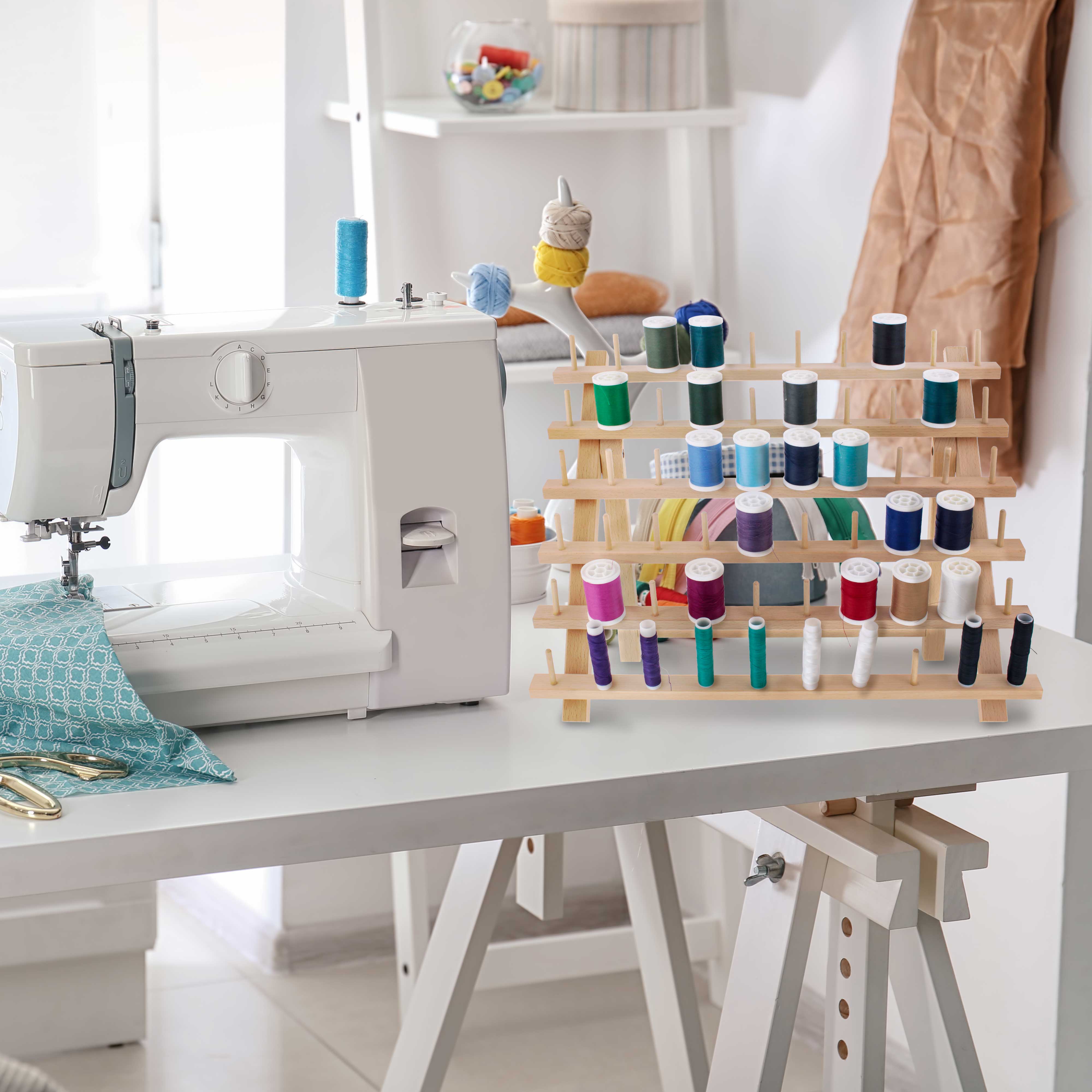 Premium 60 Spool Wooden Thread Holder - Sewing & Embroidery Thread Storage Organizer for Craft Room & DIY Projects | Perfect for Quilting, Knitting & Needlework