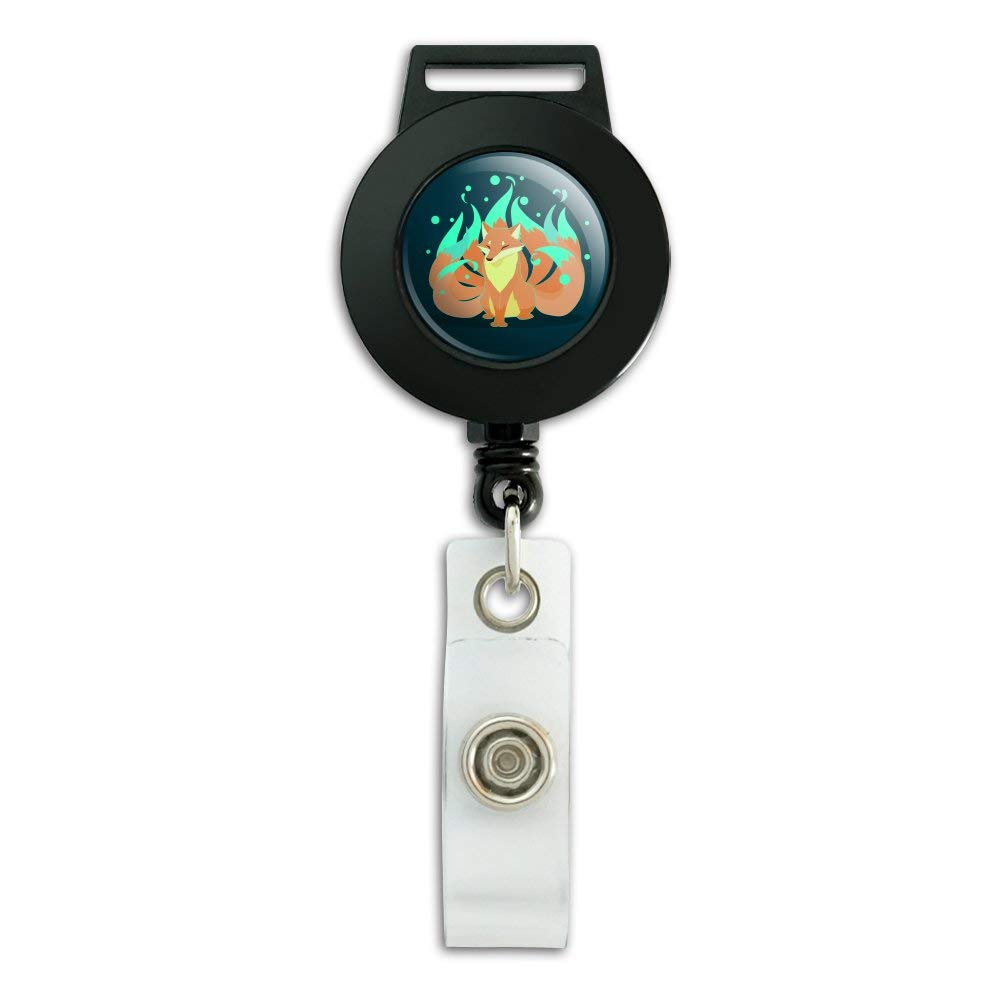 Kitsune Nine-Tailed Fox Lanyard with Retractable Reel - Stylish ID Badge Holder for Work, School & Events | Anime Cosplay Accessory & Japanese Culture Gift