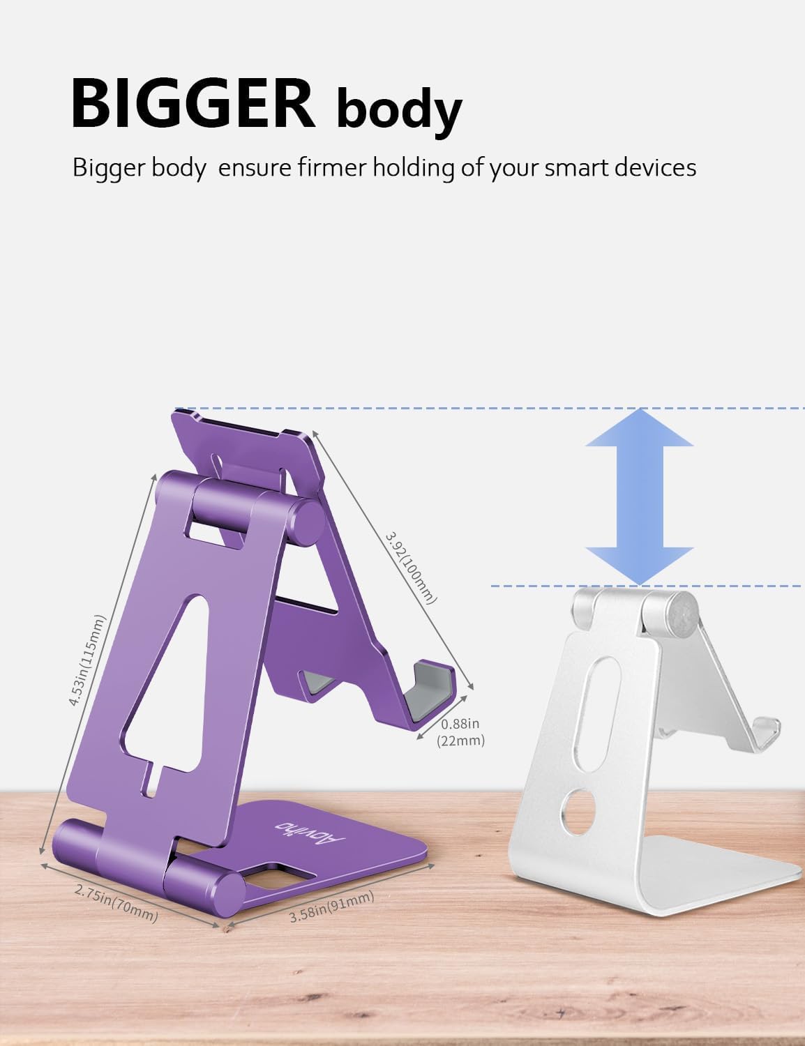 Adjustable Foldable Phone Stand for Desk - Universal Mobile Phone Holder Dock Compatible with iPhone 15/14/13/12/11/Pro/XS Max/XR/X/8/7/6/SE & Nintendo Switch - Purple - Perfect for Home Office, Gaming & Video Watching