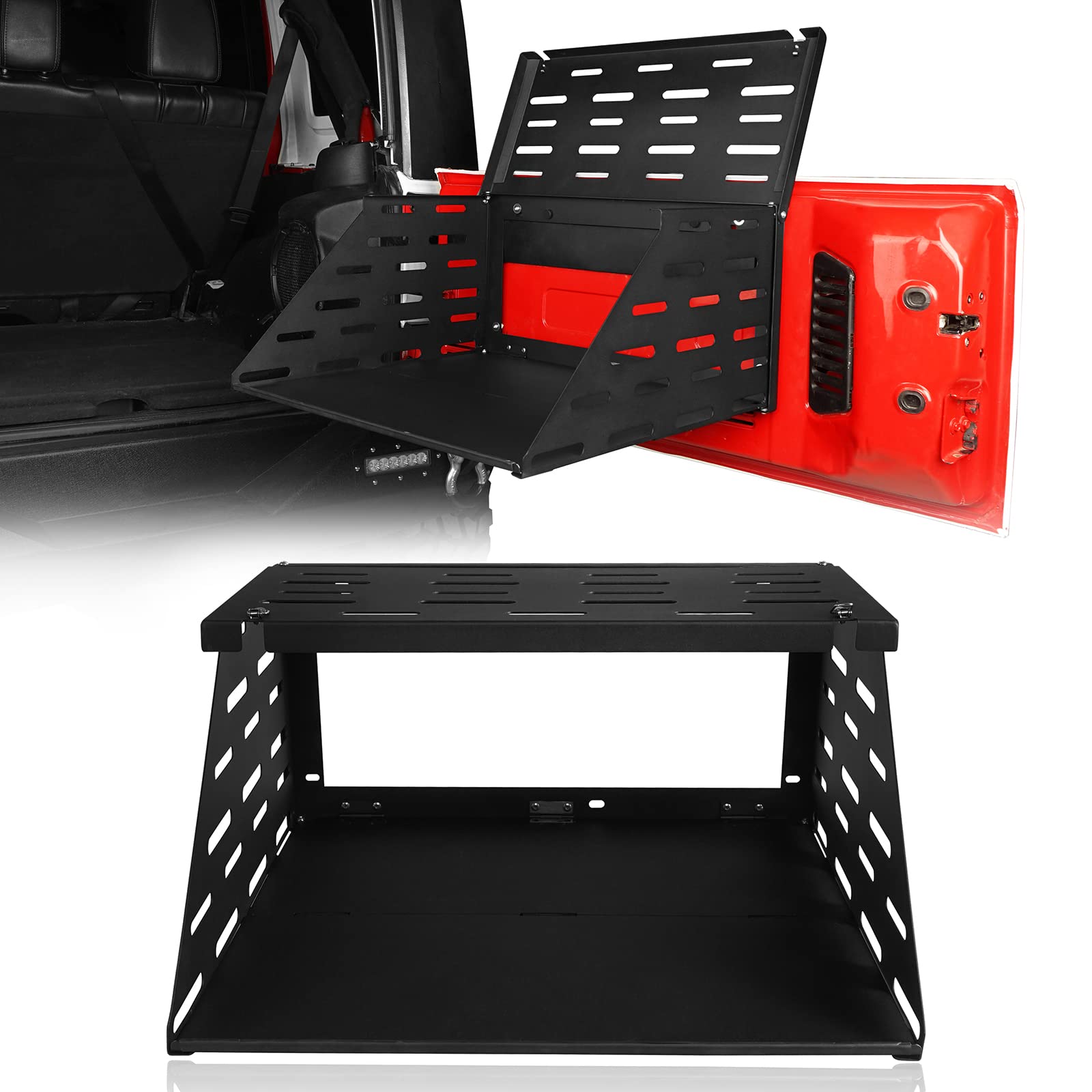 u-Box Wrangler Tailgate Table - 2-Tier Foldable Cargo Desk Storage for Jeep Wrangler JK & JL & Unlimited (2007-2025) - Perfect for Camping, Tailgating & Outdoor Adventures