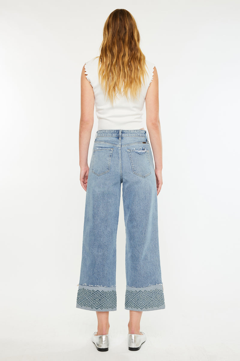 Grace Premier 90's Inspired High Waisted Cropped Wide Leg Jeans - Vintage Denim Pants for Women, Perfect for Casual Outfits & Streetwear Fashion
