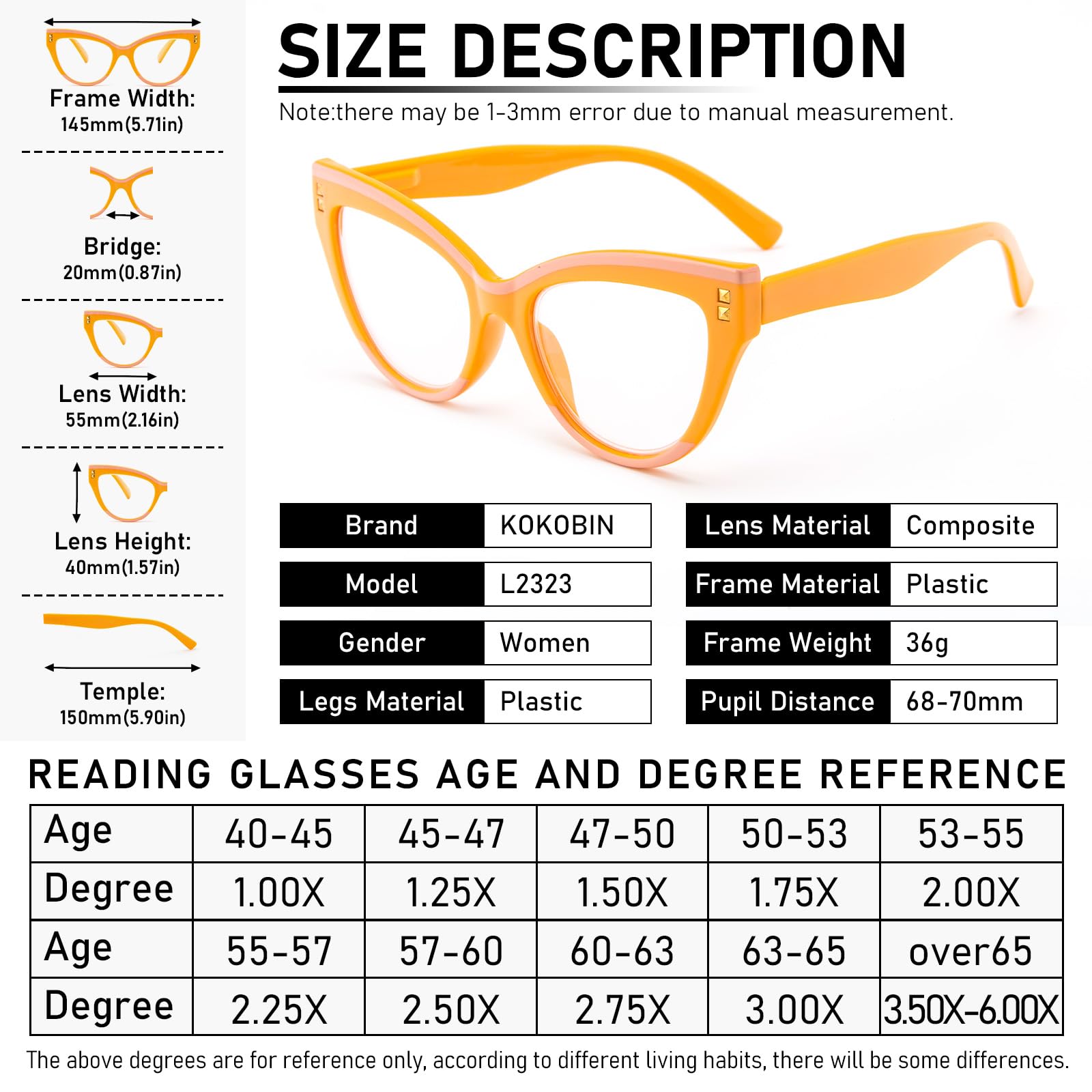 KoKoBin Blue Light Blocking Cat Eye Reading Glasses - 3 Pack Fashion Computer Glasses with Spring Hinge for Women - Perfect for Office Work, Screen Time & Digital Eye Strain Relief