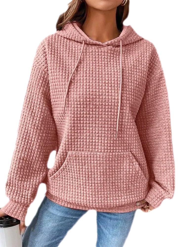 Chvity Women's Pullover Sweatshirt - Pumpkin Printed Waffle Hoodie with Drawstring & Pocket | Cozy Long Sleeve Tops for Fall, Winter & Christmas Season | Perfect for Casual Wear, Holiday Parties & Outdoor Activities