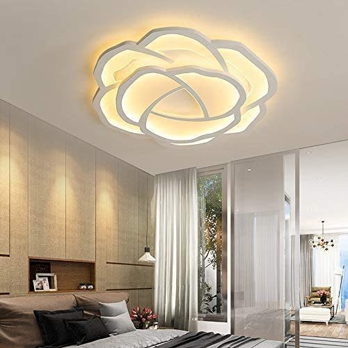 Dimmable LED Ceiling Light with Remote Control - Modern White Floral Design for Bedroom, Living Room & Kitchen - Stainless Steel Bracket Light - Perfect for Ambient Lighting & Home Decor
